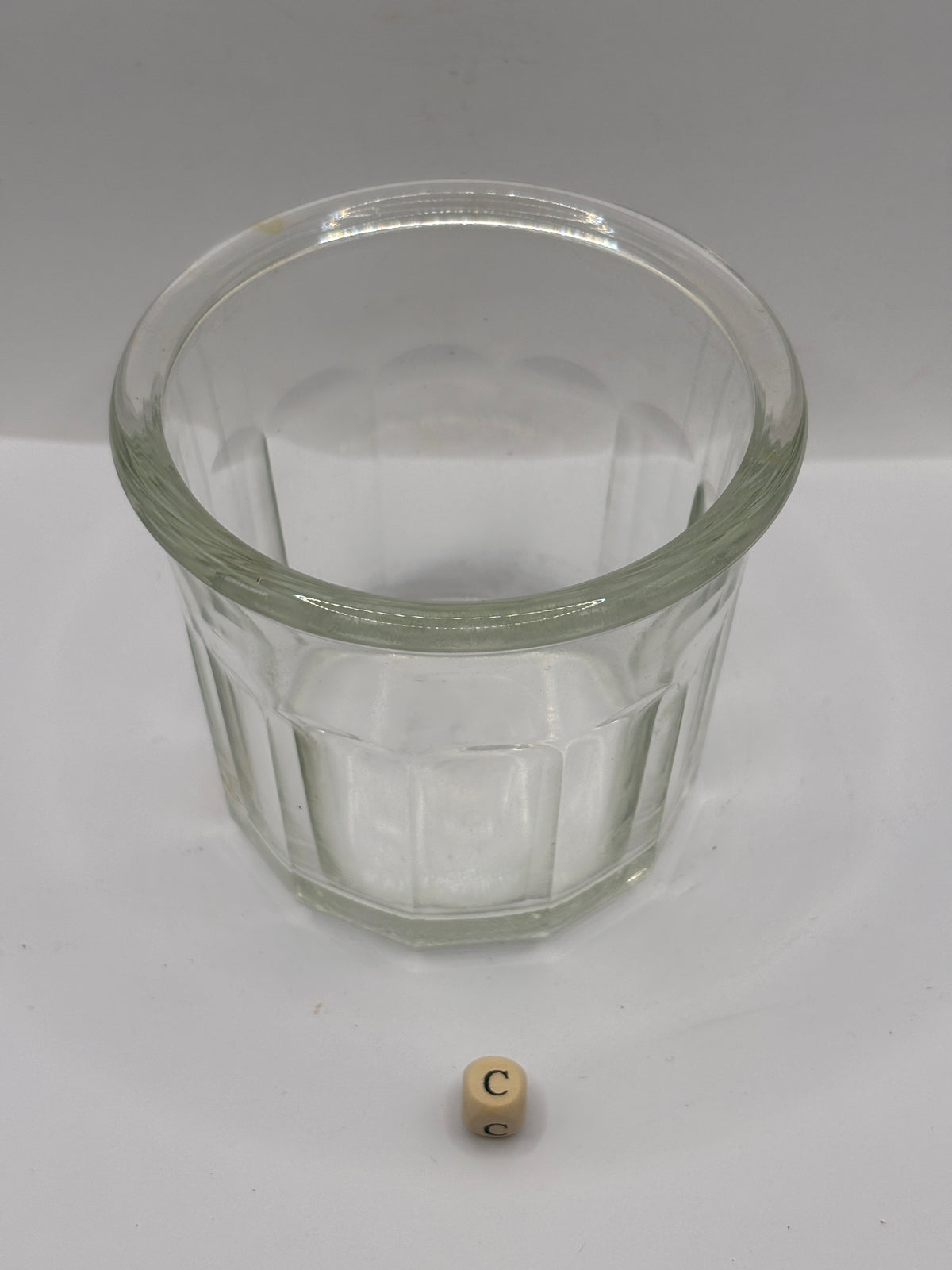 Old clear glass French jam jar (C)