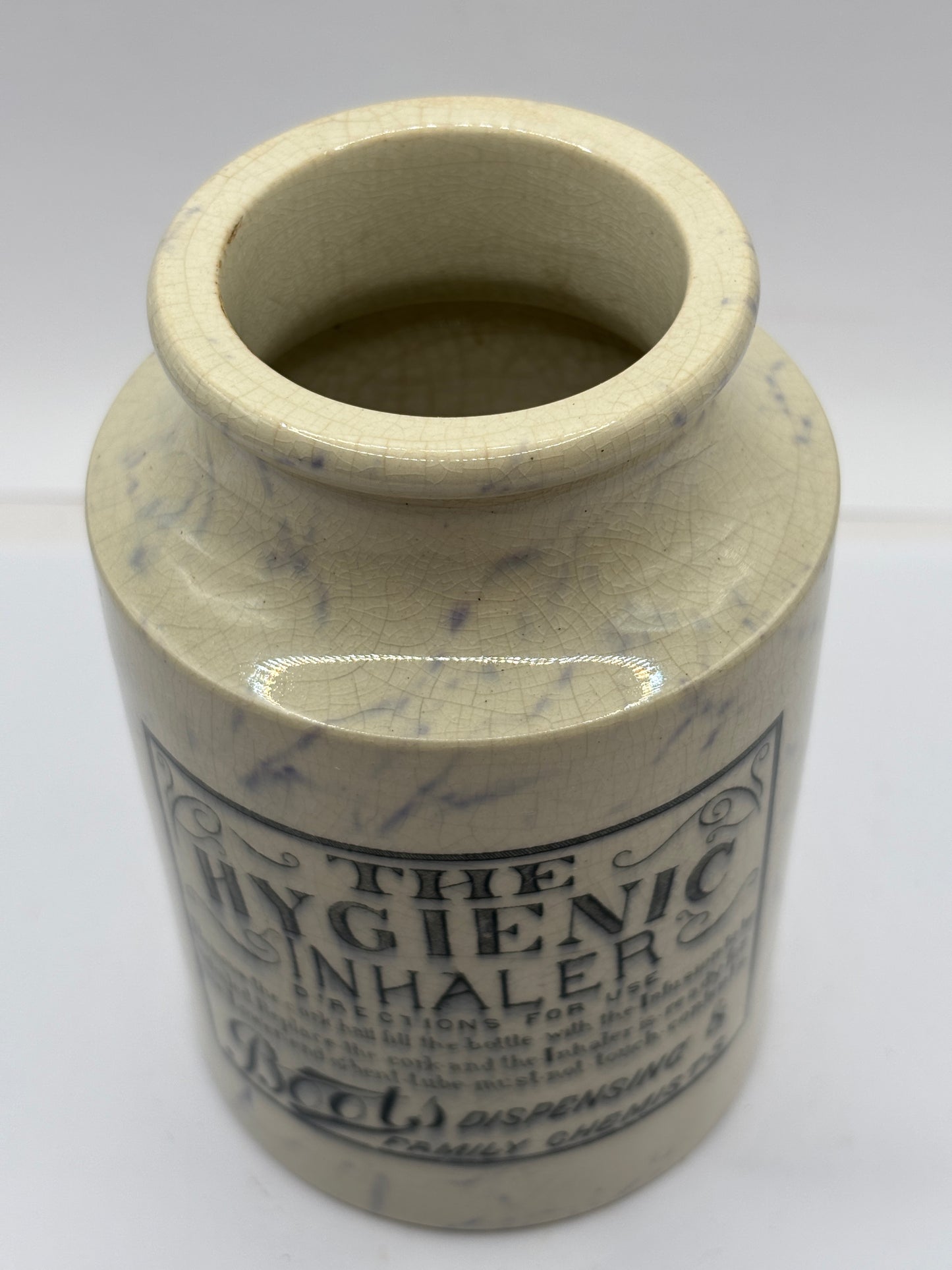 Old stoneware inhaler, Hygienic inhaler, Boots dispensing and family chemists