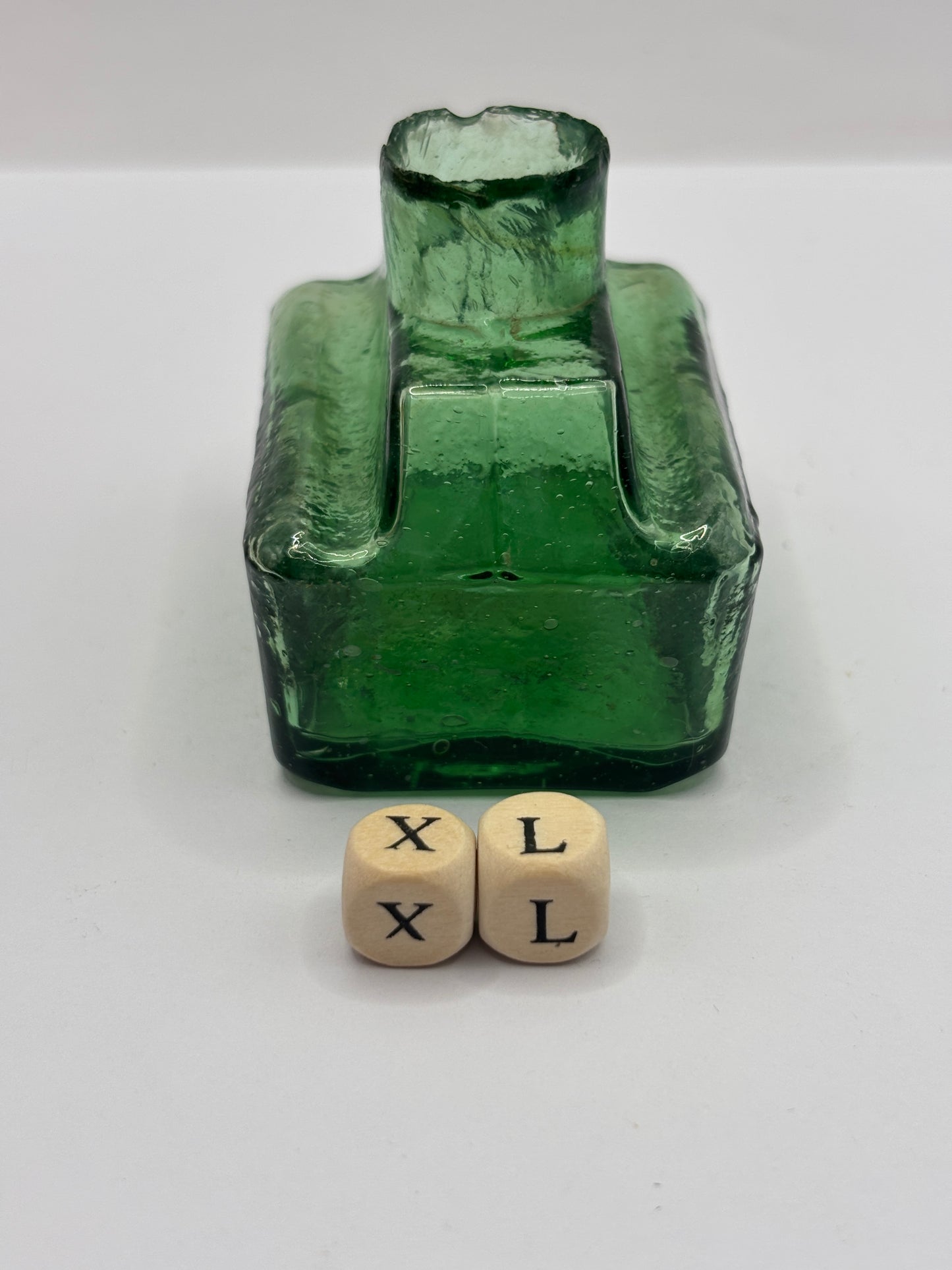 Old green glass boat ink, inkwell, penny ink (XL)