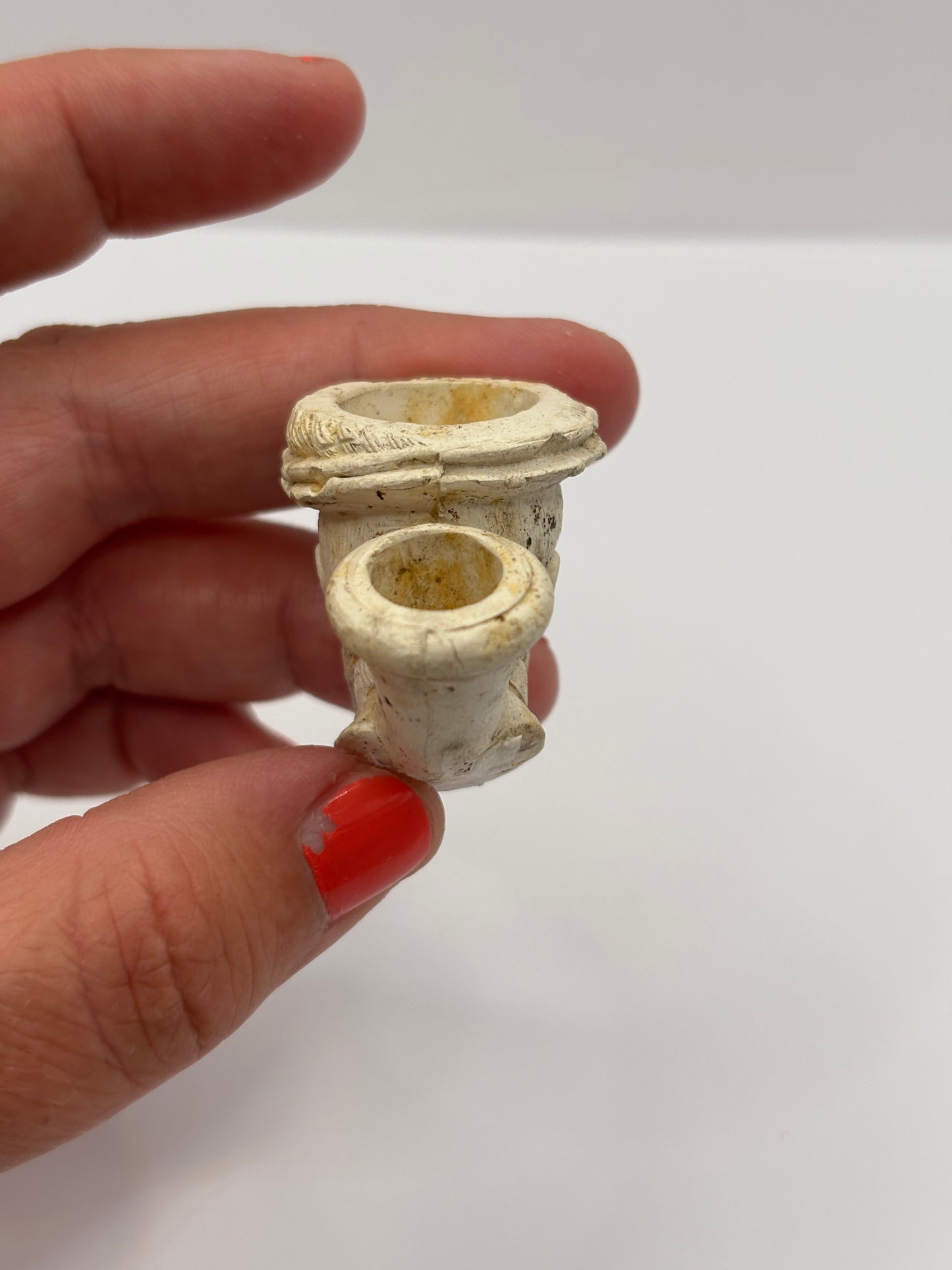 Old figural clay pipe head, pipe bowl