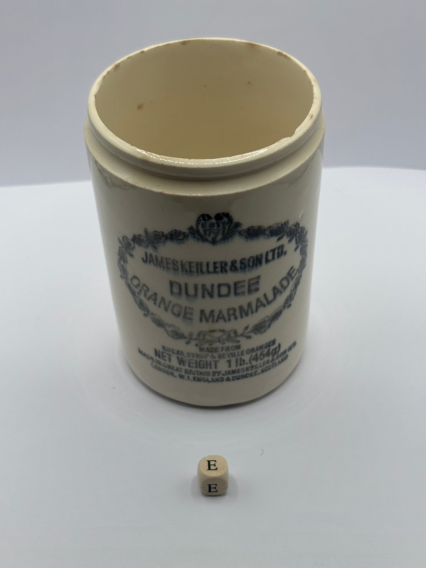 old 1lb James Keiller Dundee marmalade jar (e)