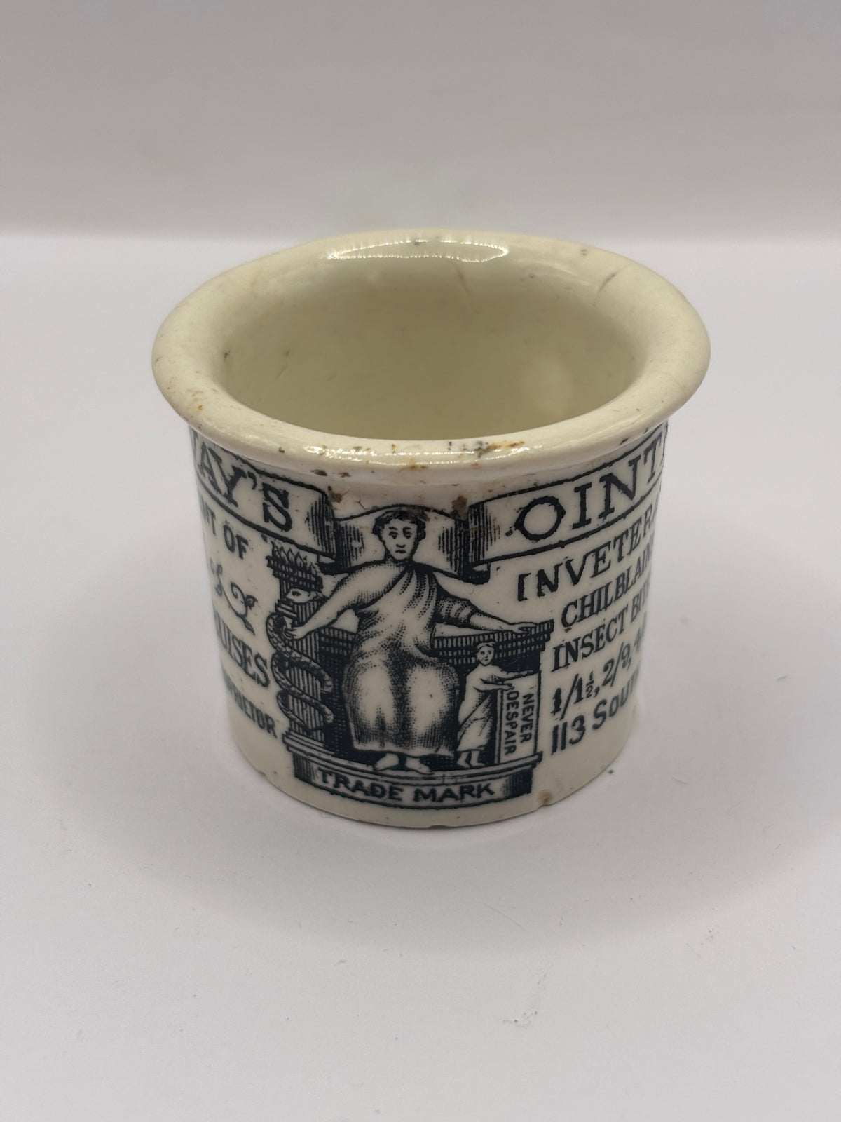 Old advertising ointment pot, Holloways ointment. Small chip