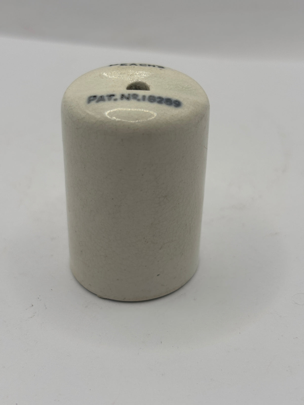 Old small stoneware peach’s mustard dispenser