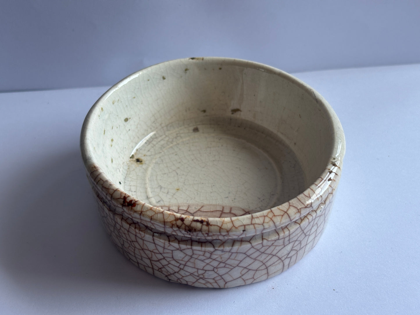 Old stained & crazed stoneware meat paste pot