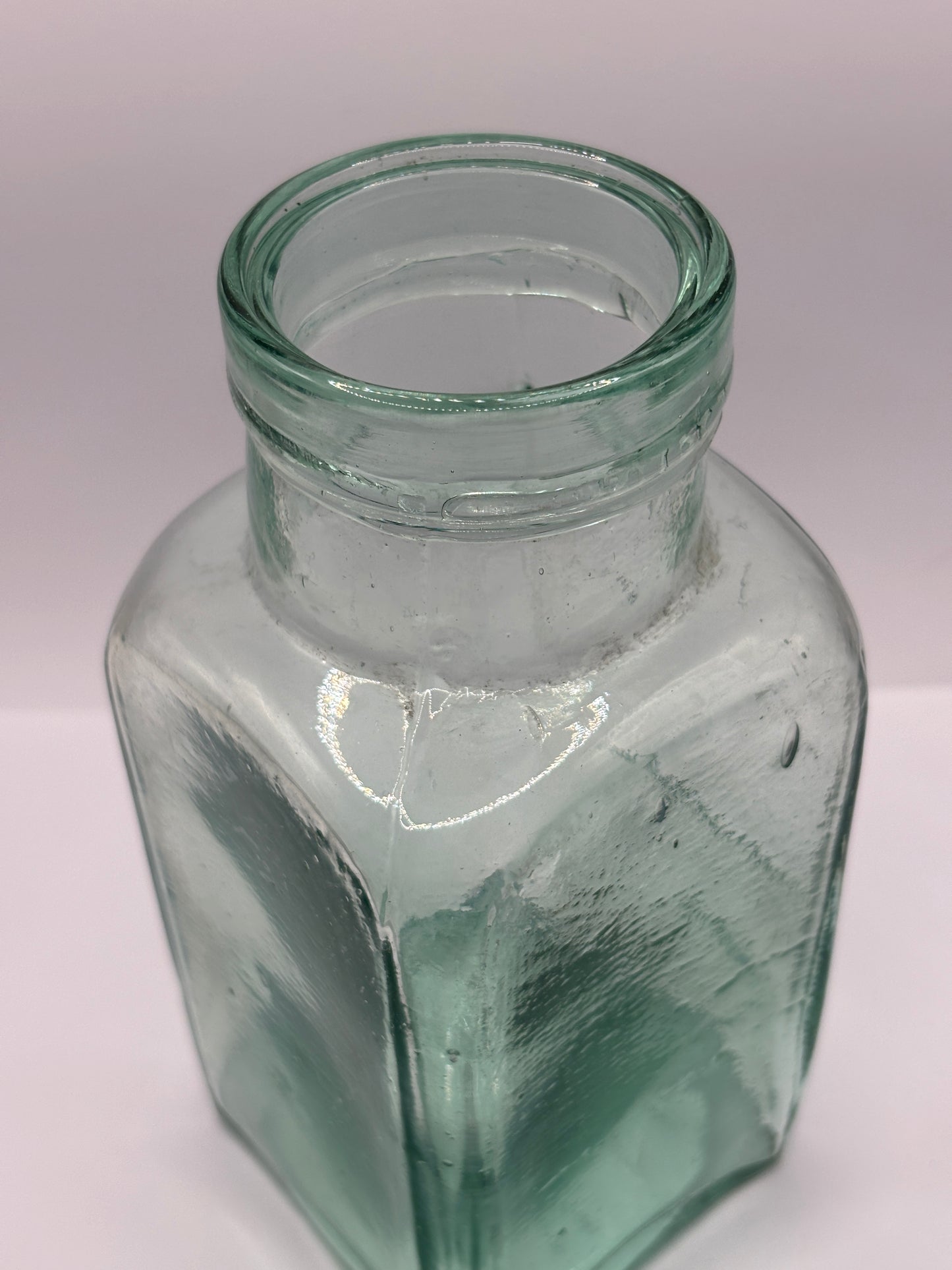 Old square aqua glass pickle jar