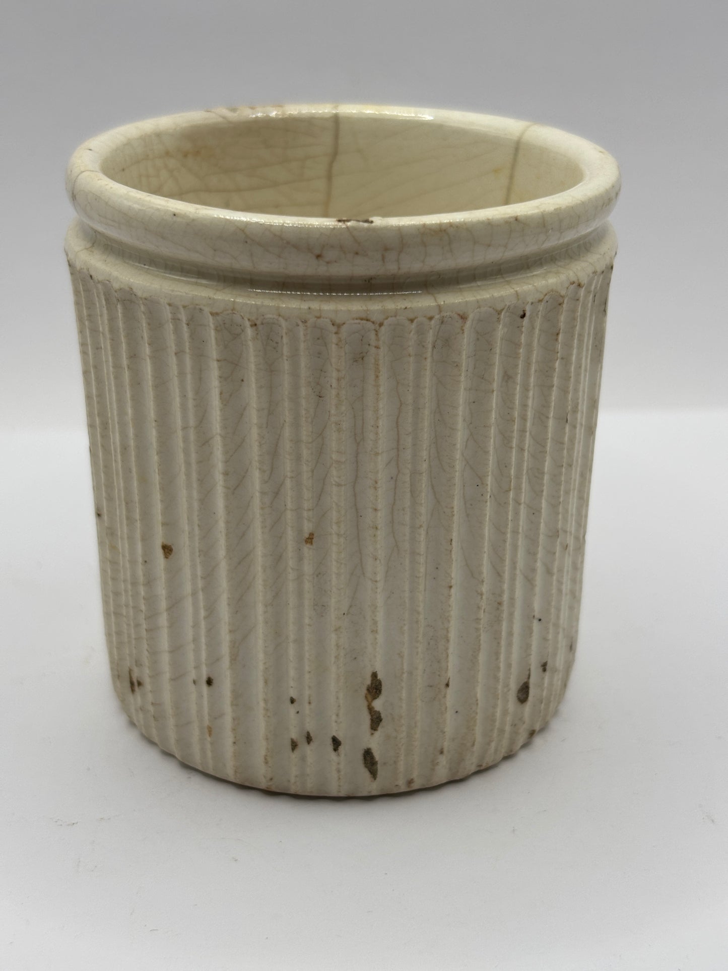Early ribbed stoneware jam & marmalade pot