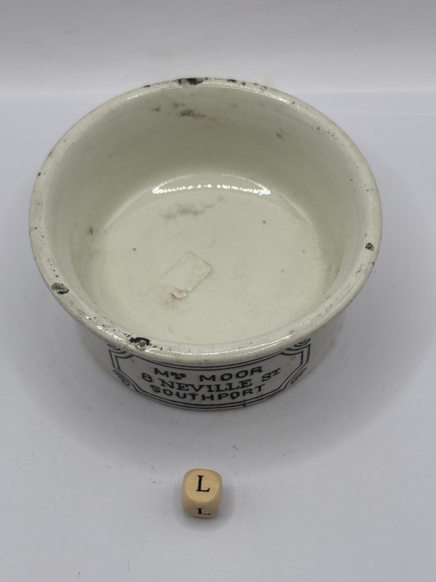 Old advertising meat paste pot, Mrs Moors (L)