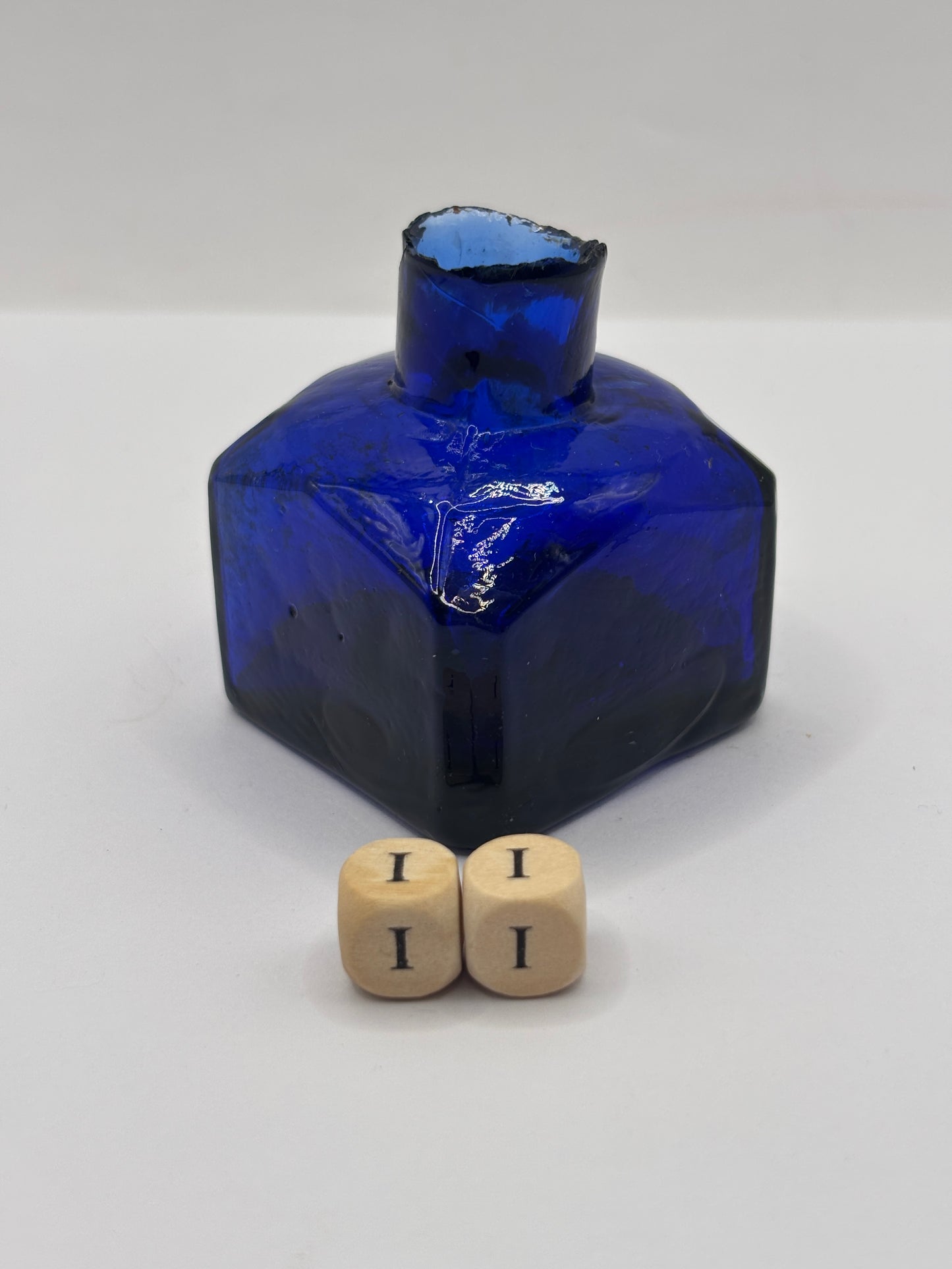 Old cobalt blue glass ink bottle, inkwell (ii)