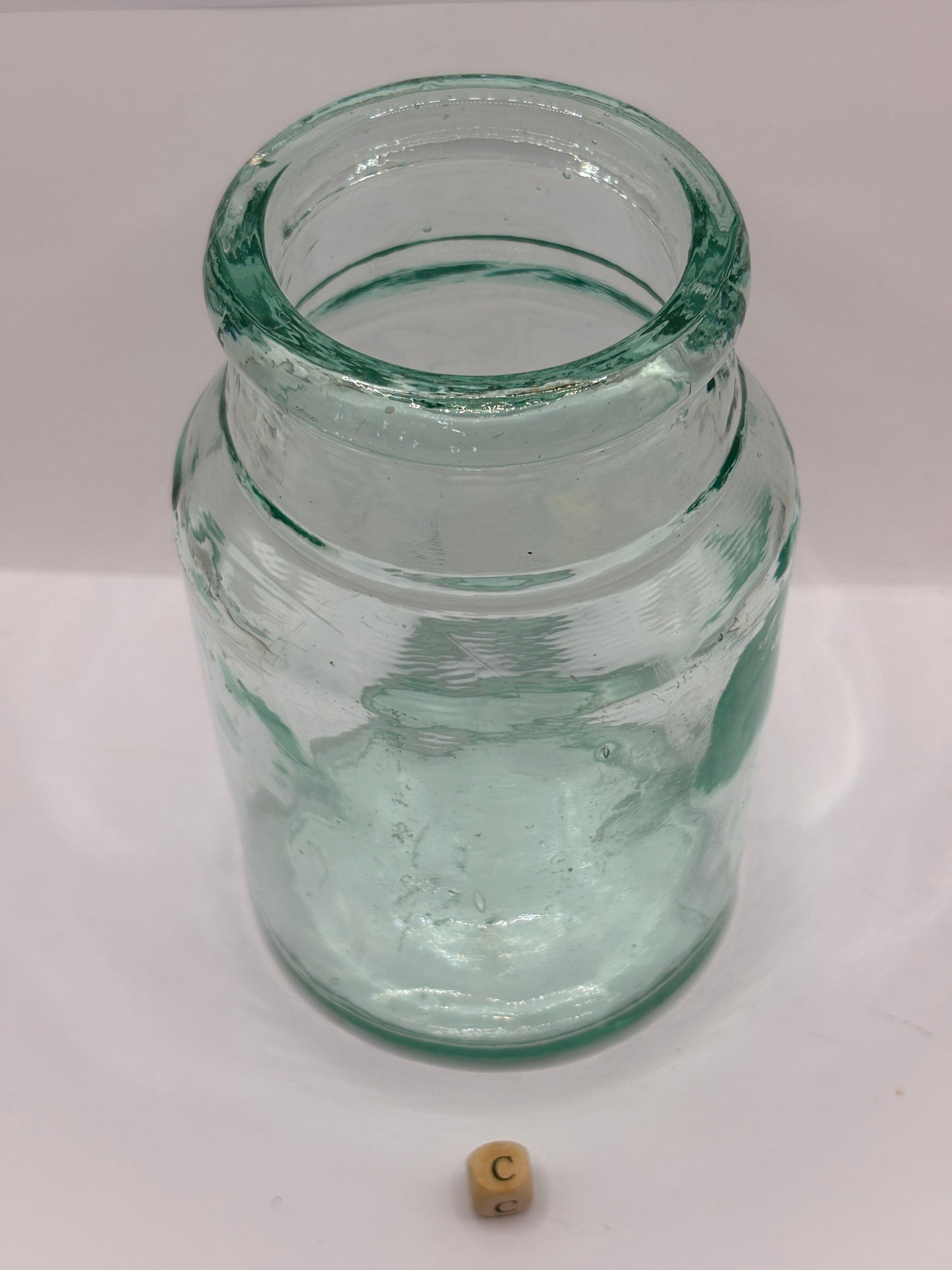 Old 2lb aqua glass pickle jar, preserve jar (c)