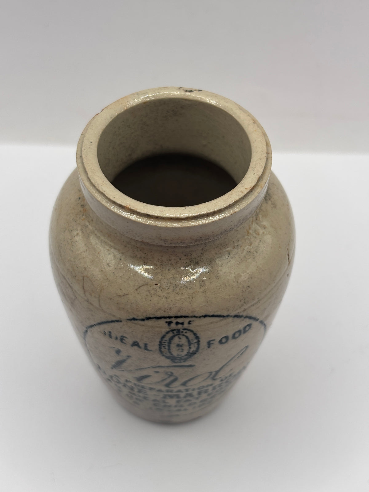 Old advertising stoneware Virol pot, 10.5cms
