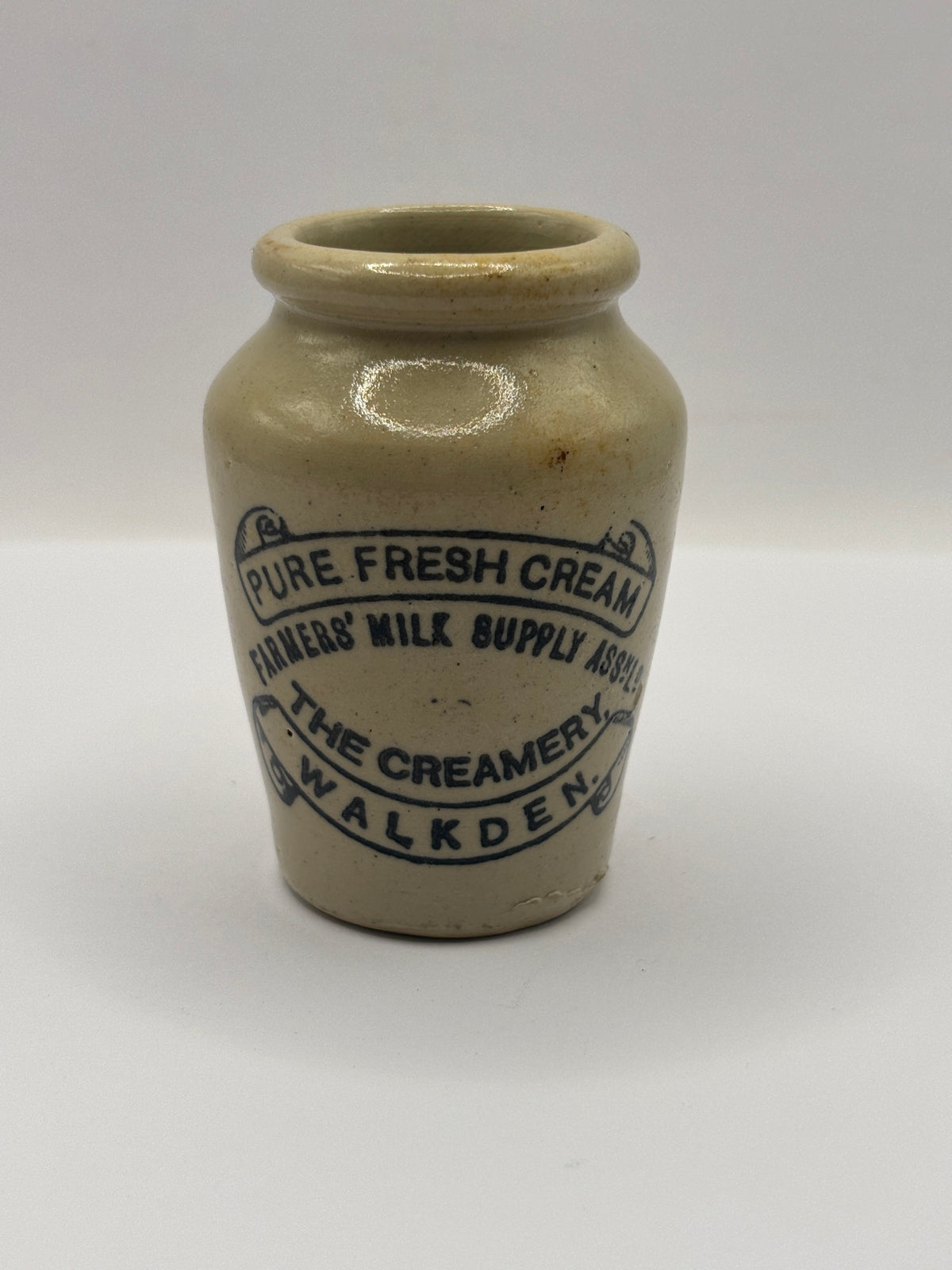 Old advertising cream pot, Pure fresh cream, The Creamery, Walkden