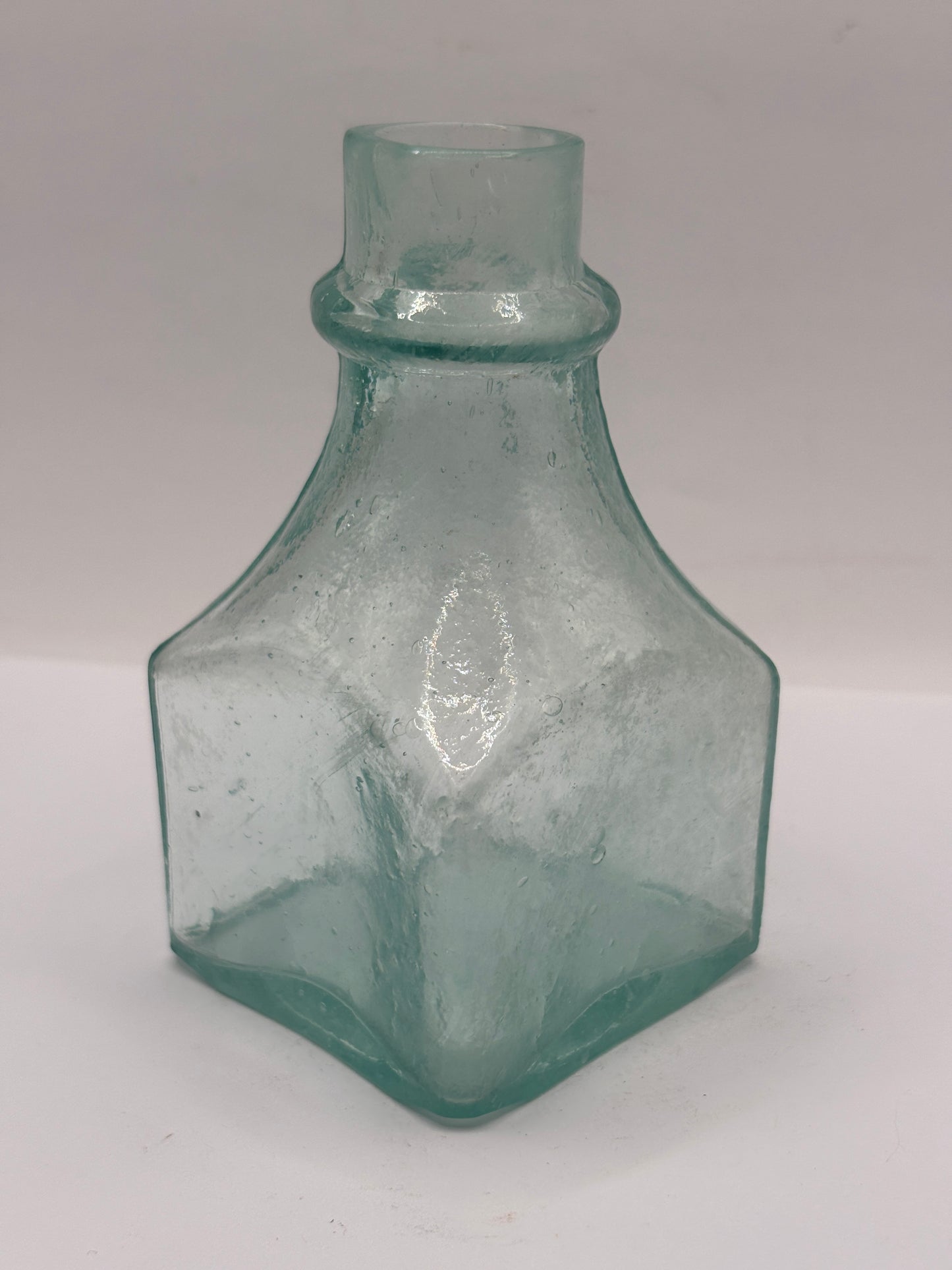 Old tall aqua inkwell,ink bottle. 10.5cms