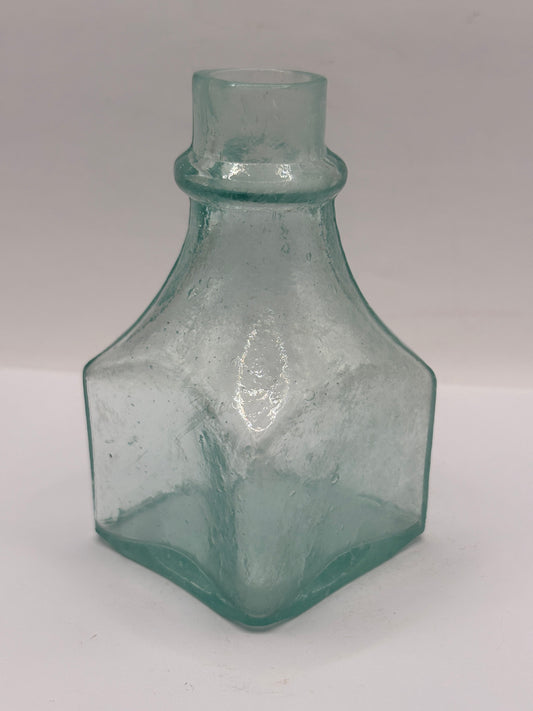 Old tall aqua inkwell,ink bottle. 10.5cms