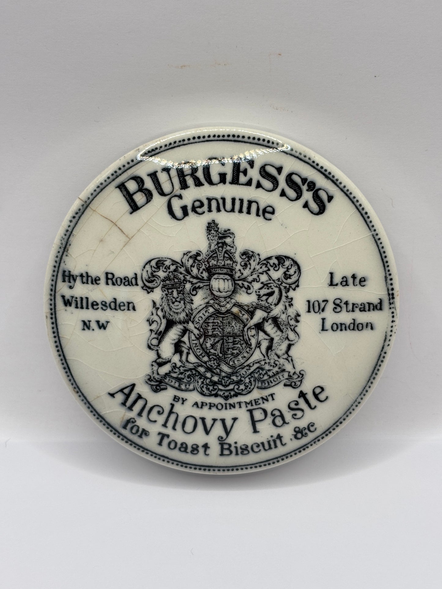 old advertising lid, Burgess’s anchovy paste