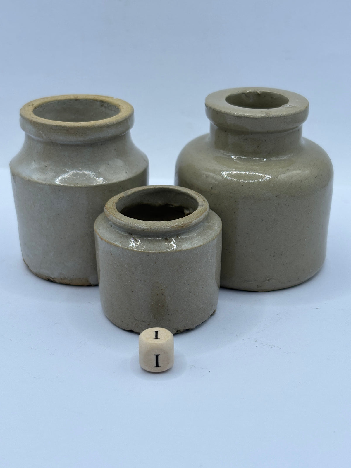 3 old small stoneware pots (i)