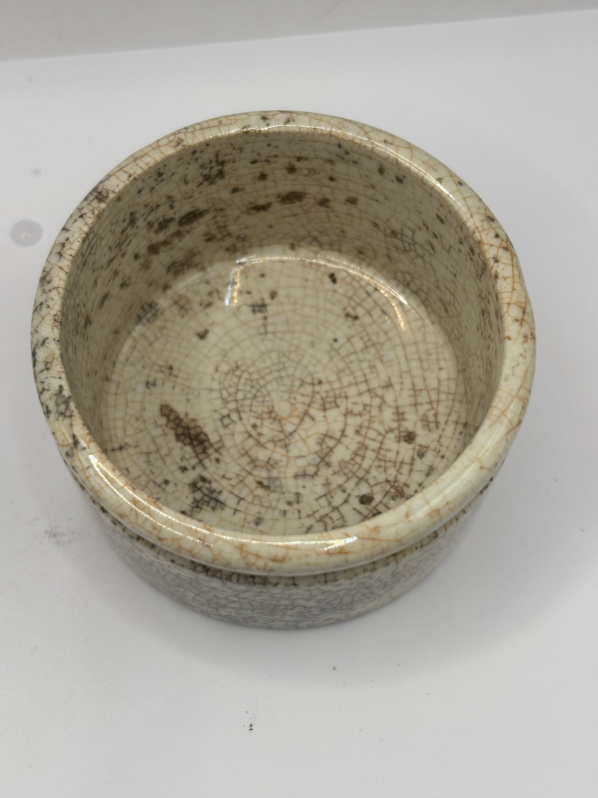 Old advertising stoneware paste pot. Needhams polishing paste