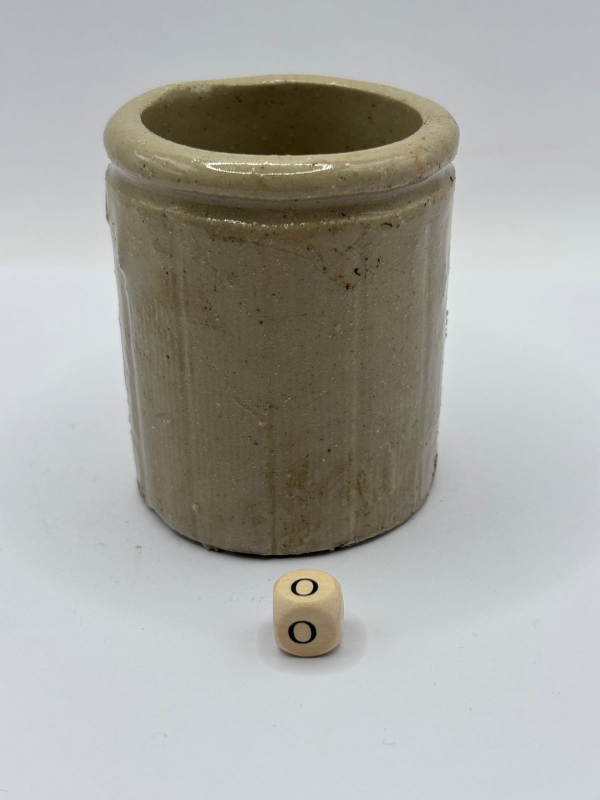 Old mini ribbed stoneware jam pot (o)