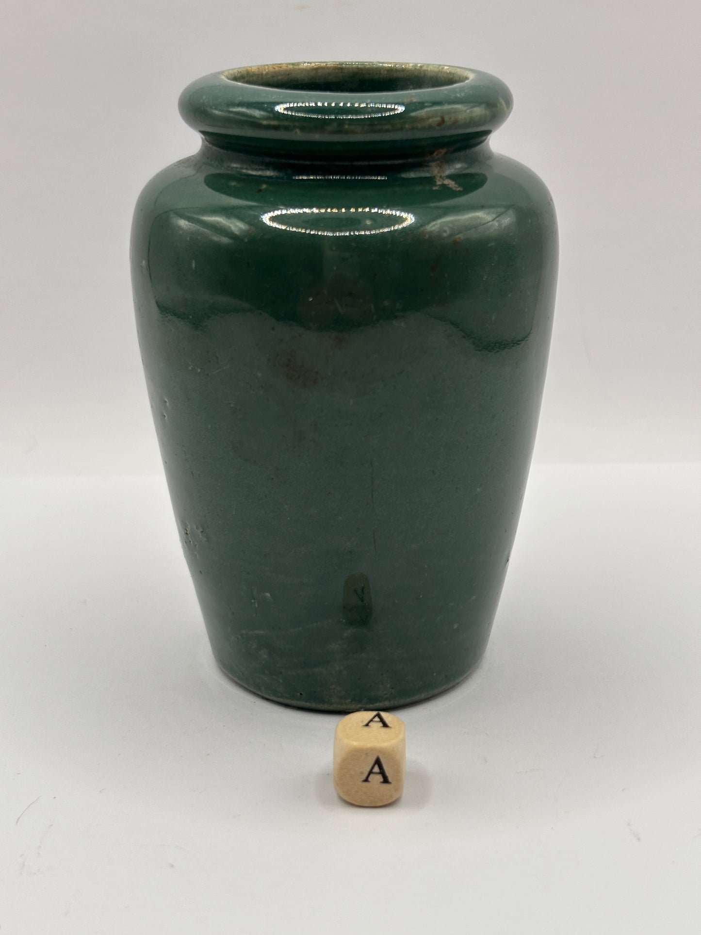 Old plain green cream pot (a)