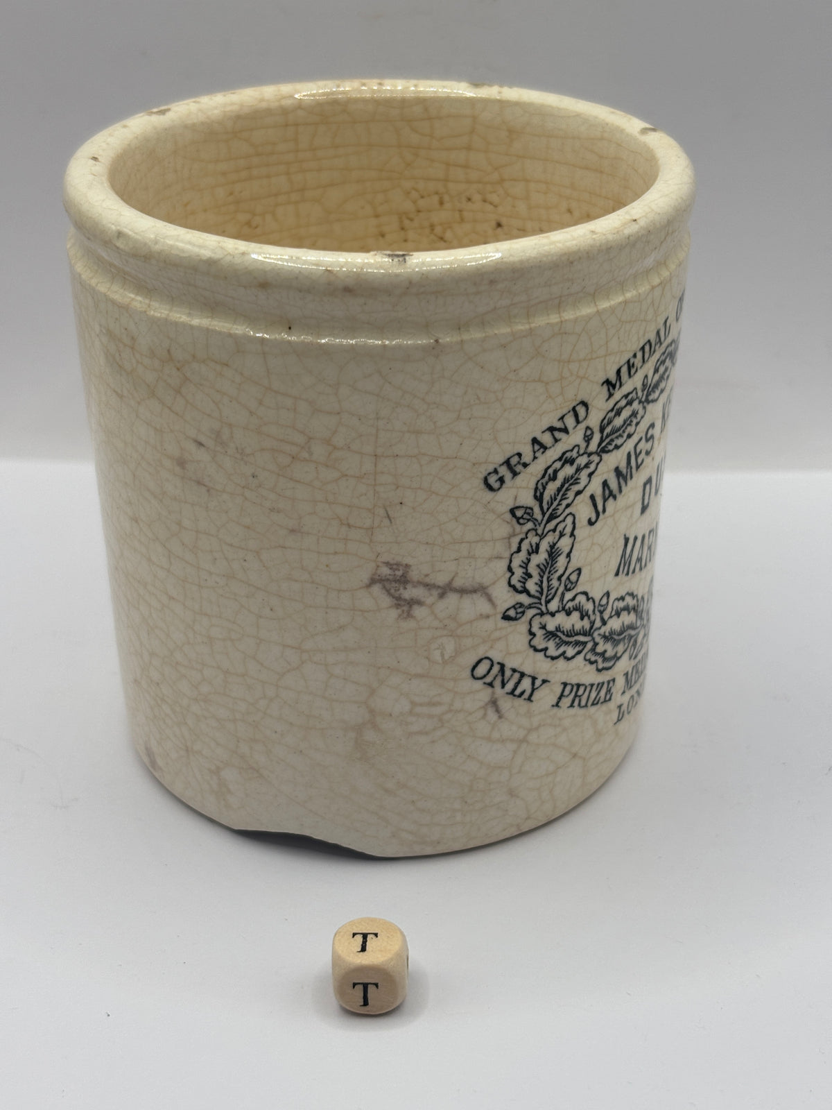 Old 1lb stoneware marmalade pot, James Keiller Dundee marmalade (T)
