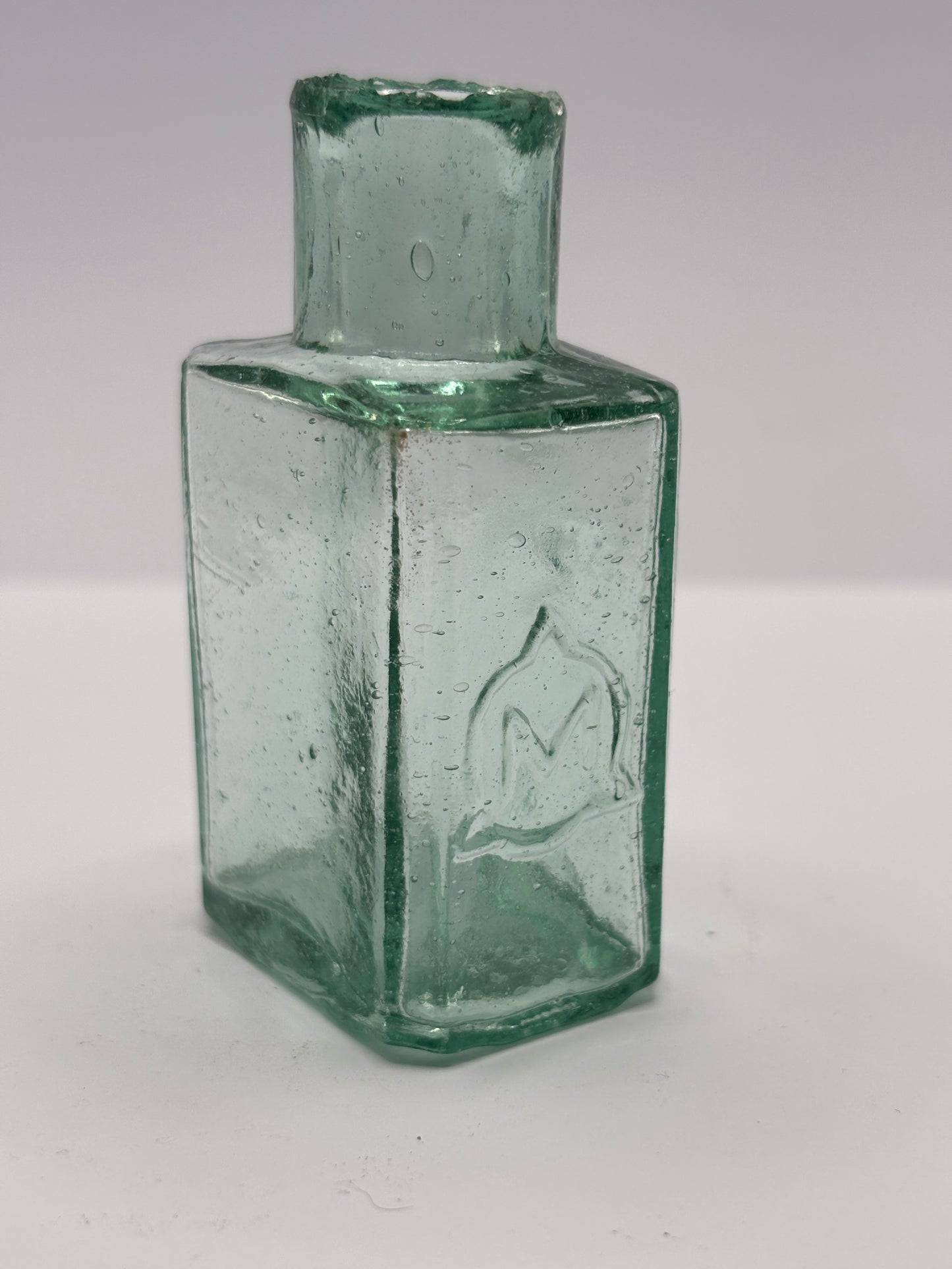 Old aqua glass Morrells ink, ink bottle, inkwell