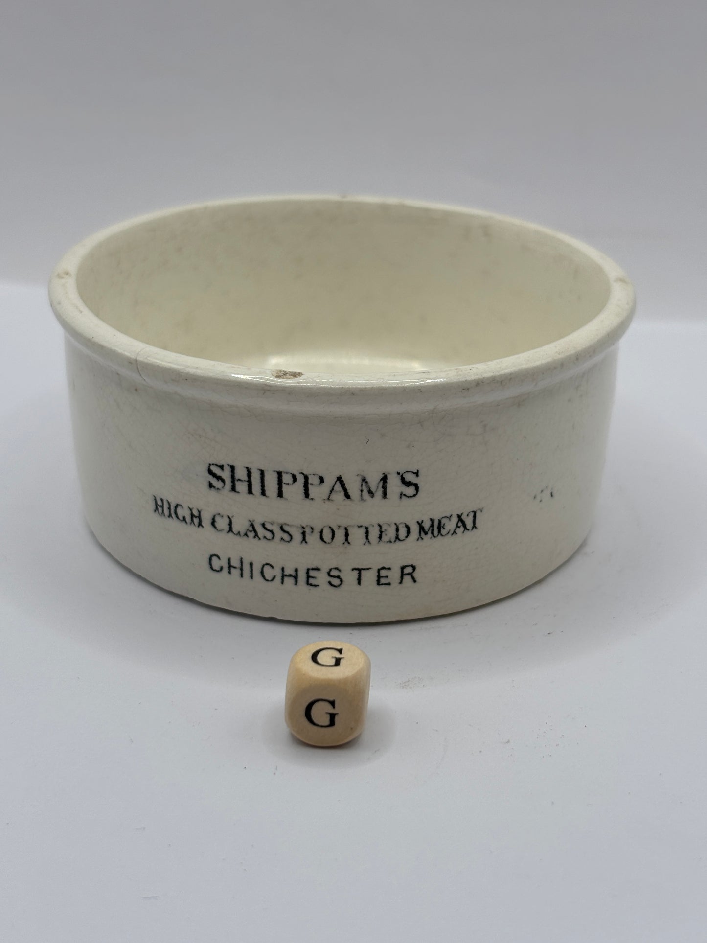 Old advertising meat paste pot, Shippams high class potted meat (G)