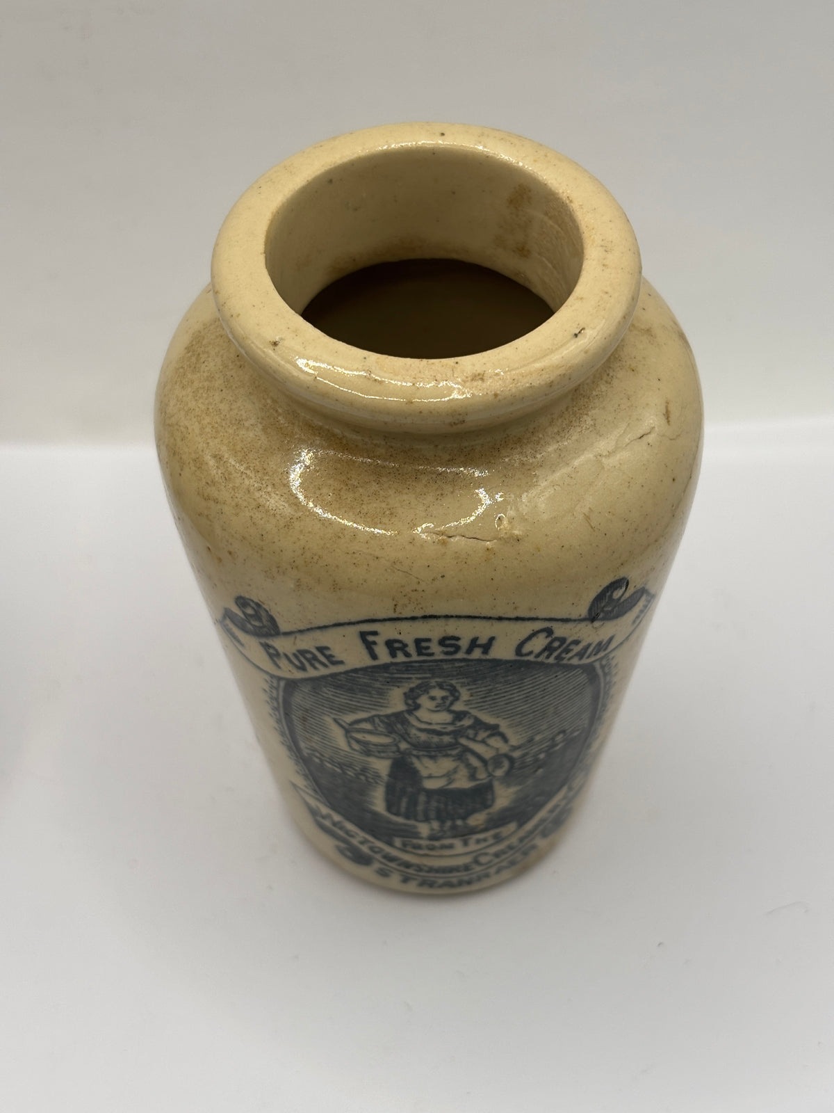 Old advertising cream pot, rich preserved cream stranraer, milkmaid