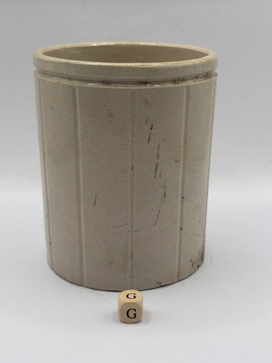 Old 1lb ribbed stoneware jam pot (G)
