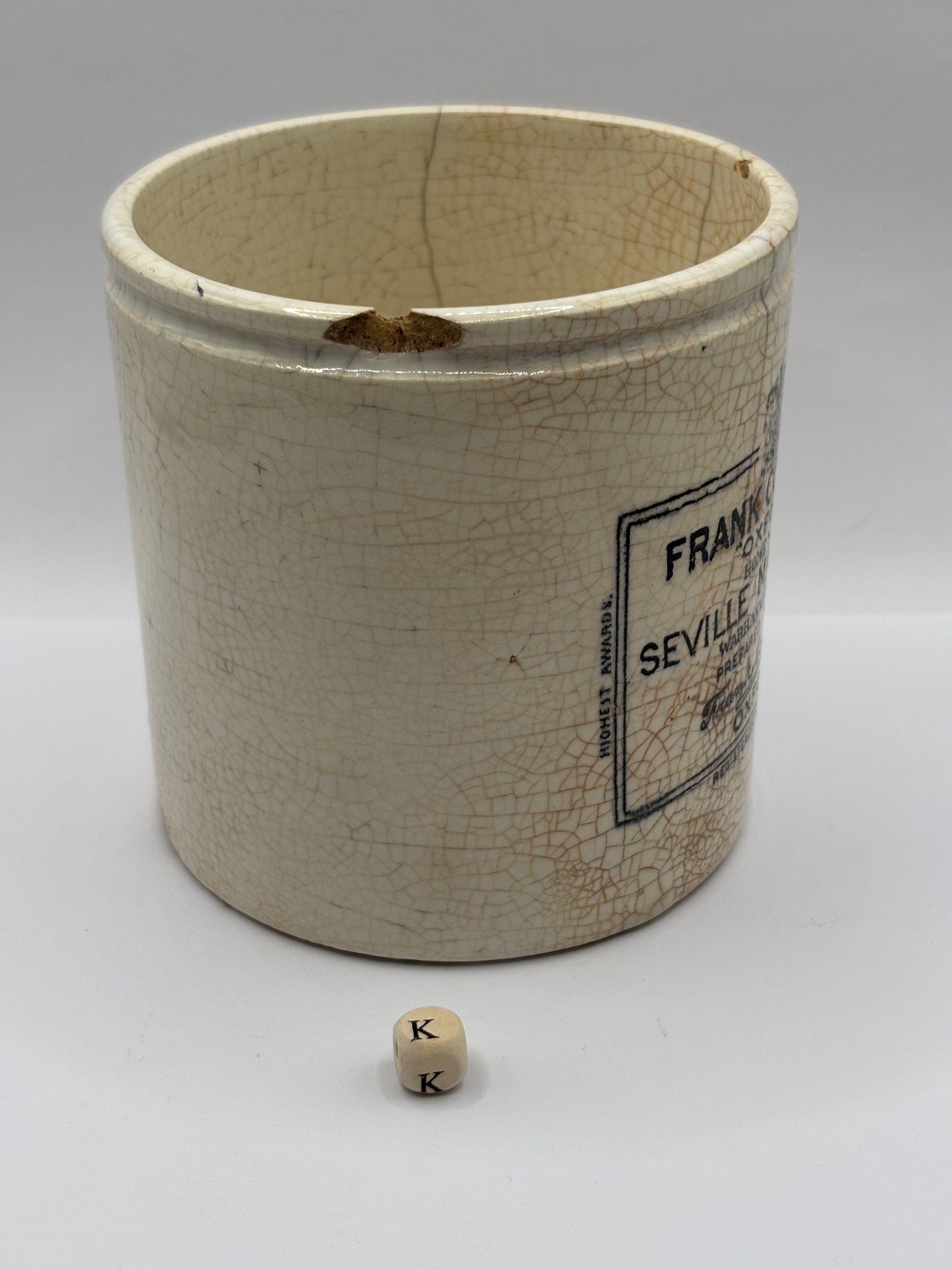 Old 2lb Frank Cooper marmalade jar. Damaged