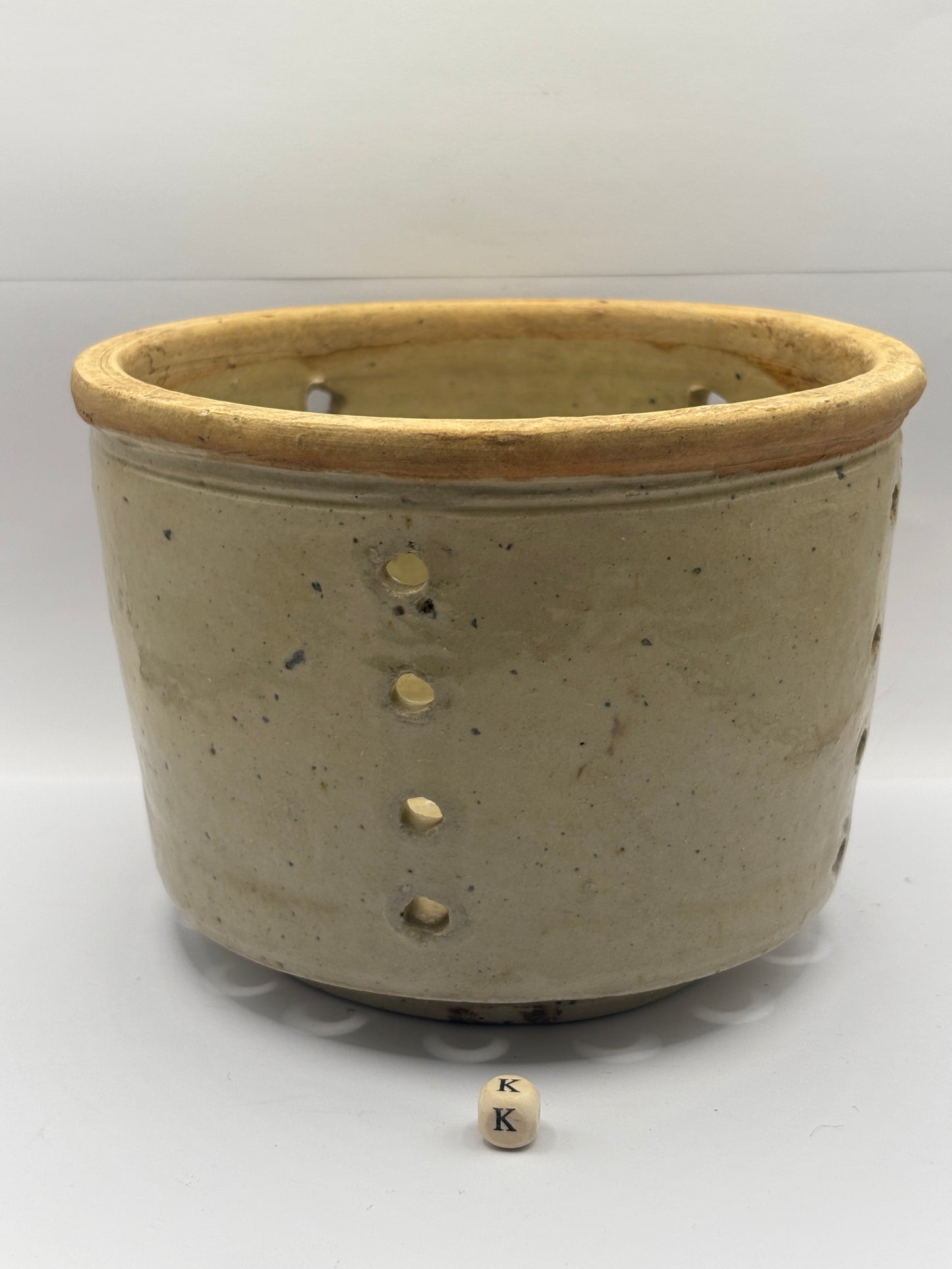 Old french stoneware cheese strainer, cheese mold (K)