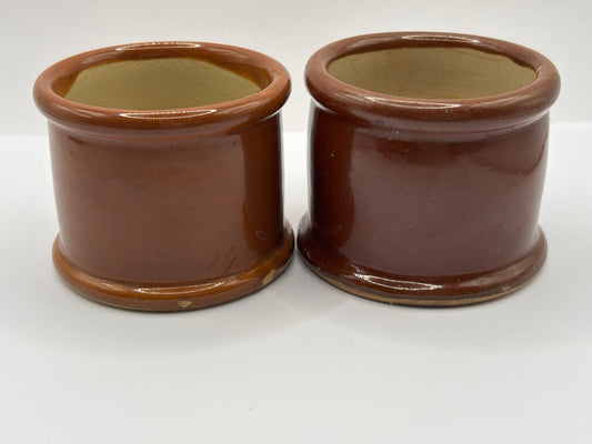 2 old brown stoneware cream pots