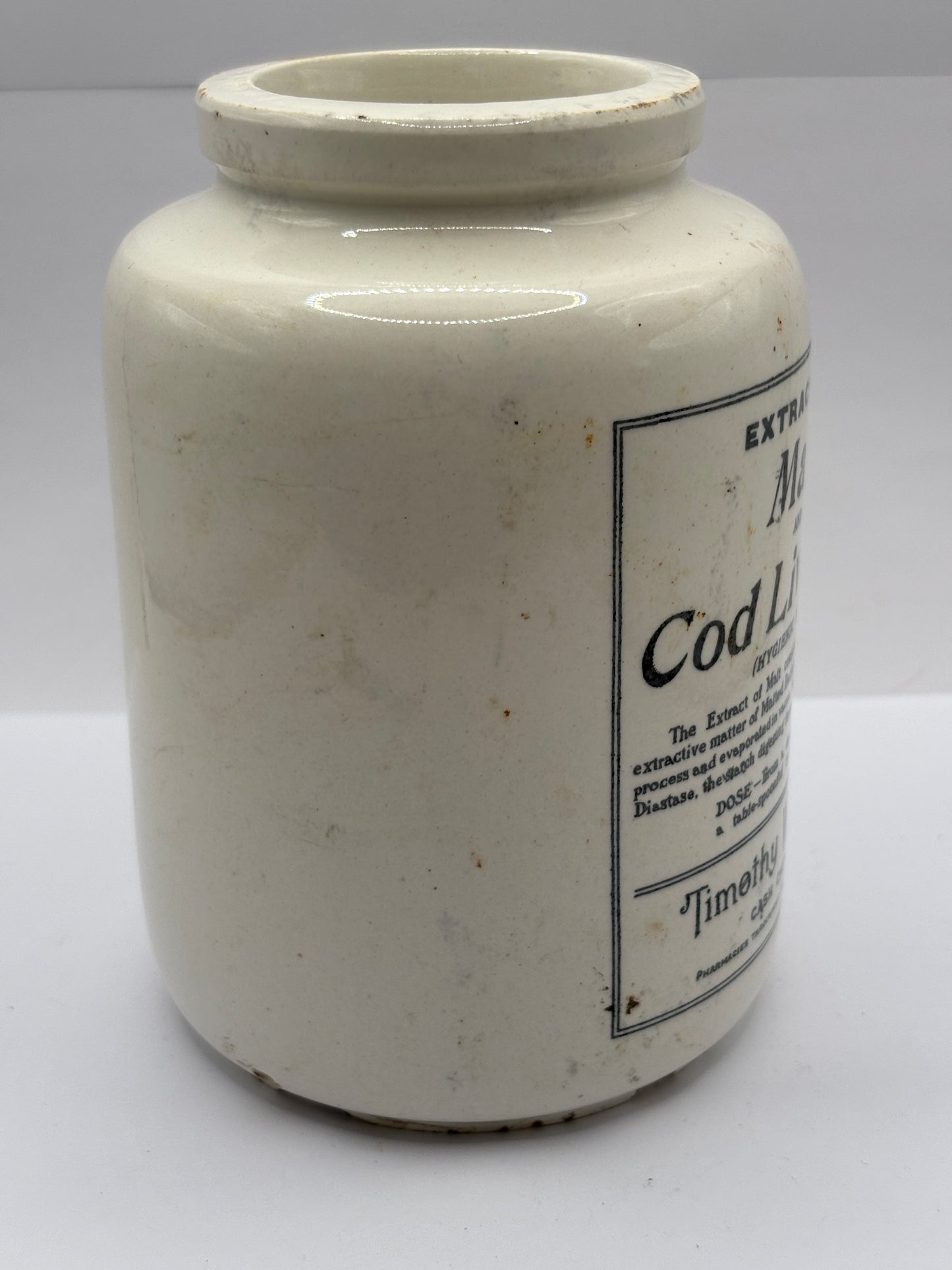 Old advertising jar, extract of malt, Cod liver oil