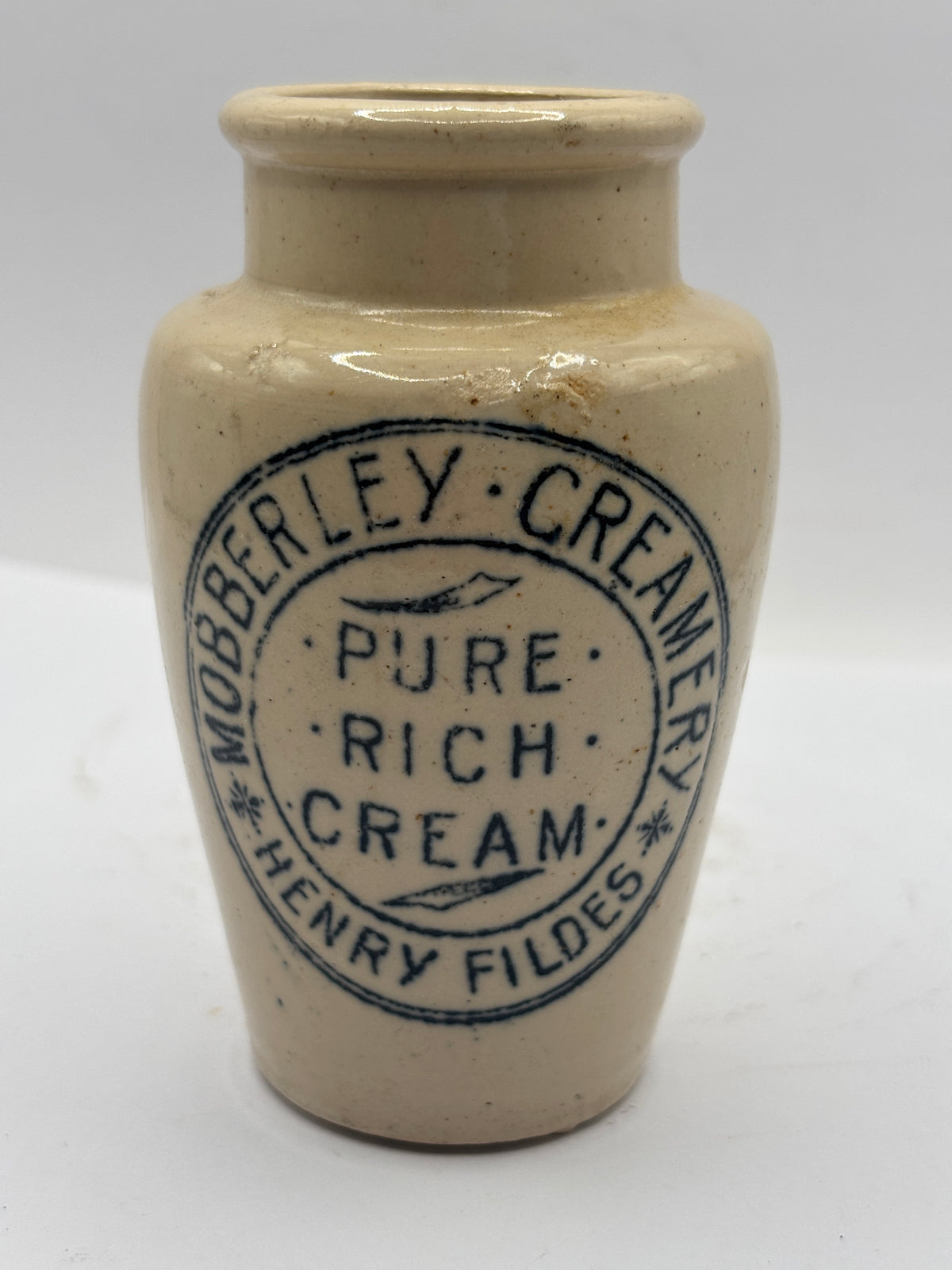 Old advertising cream pot, Mobberley pure rich cream