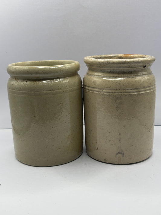 2 small rolled top stoneware marmalade pots & jars