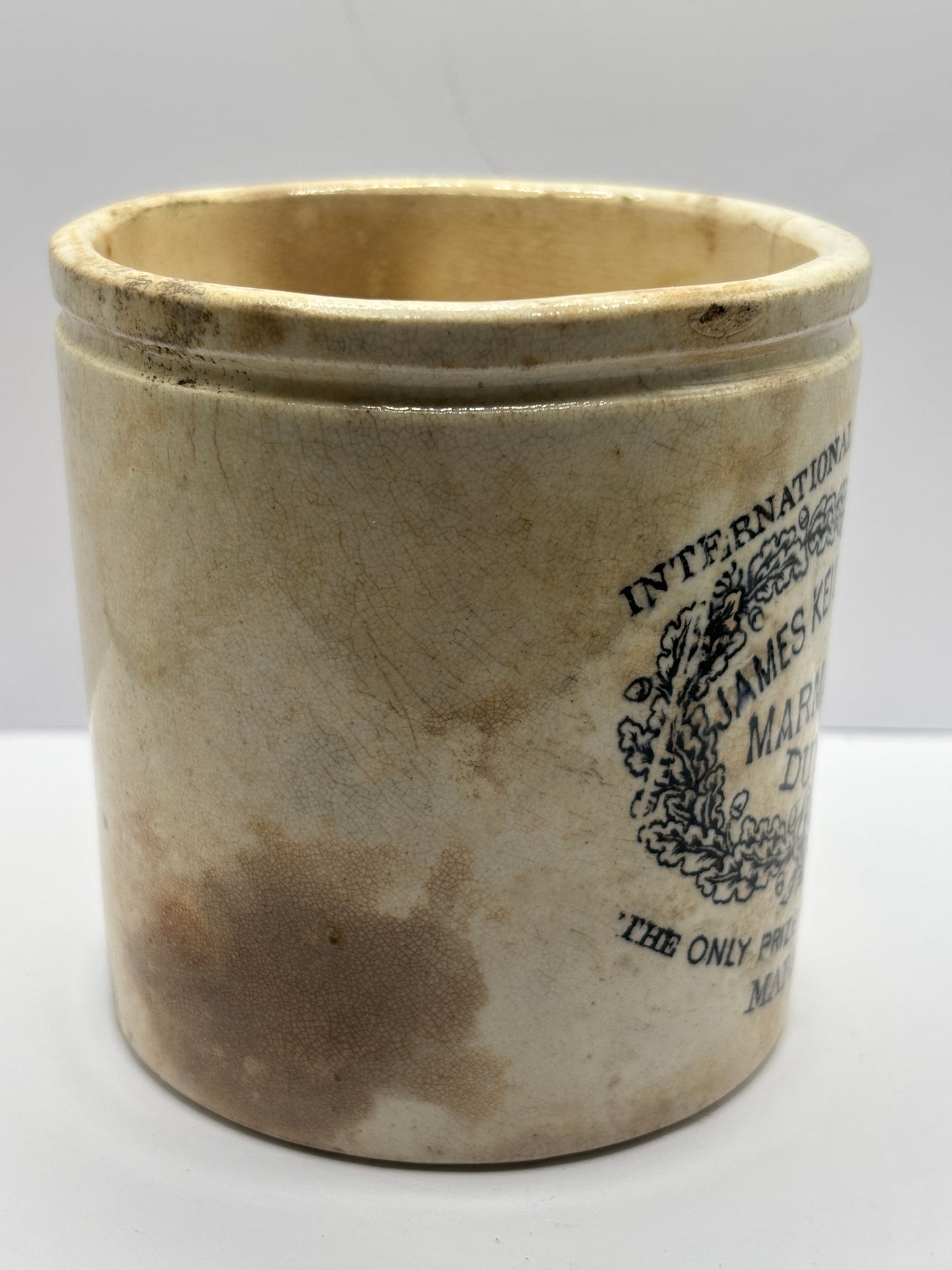 Old early dundee marmalade advertising jar, stained & crazed