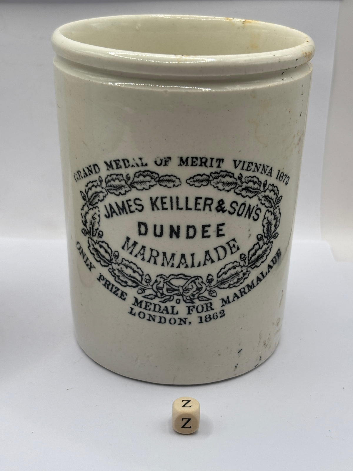 Old 2lb stoneware marmalade pot, James Keiller Dundee marmalade (z)