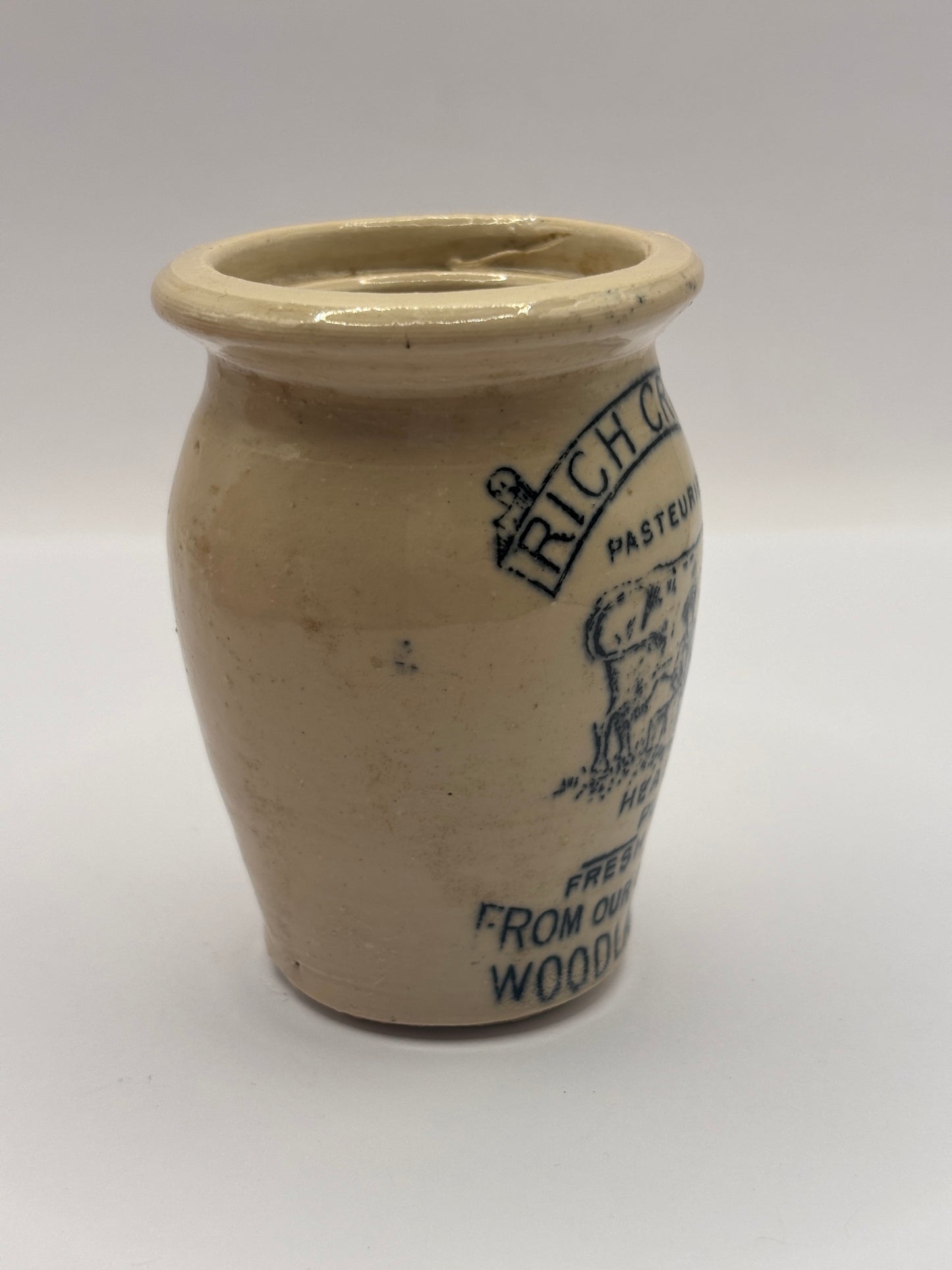 Old advertising cream pot, Woodlands rich cream, healthy pure fresh
