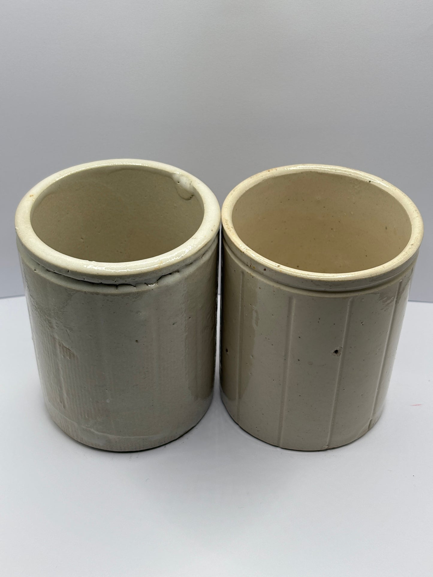 2 old stoneware jam & marmalade pots