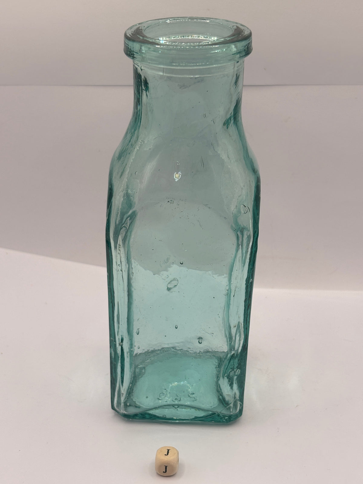 Old square aqua glass pickle jar (J)