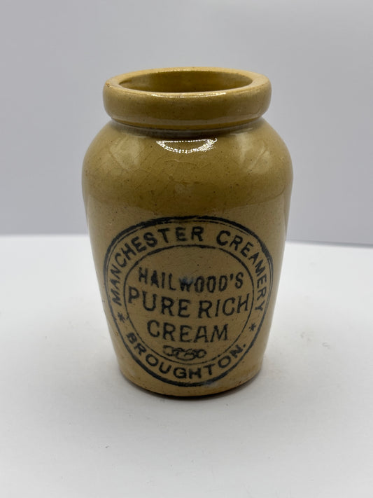 Old Manchester cream pot, Hailwoods pure rich cream