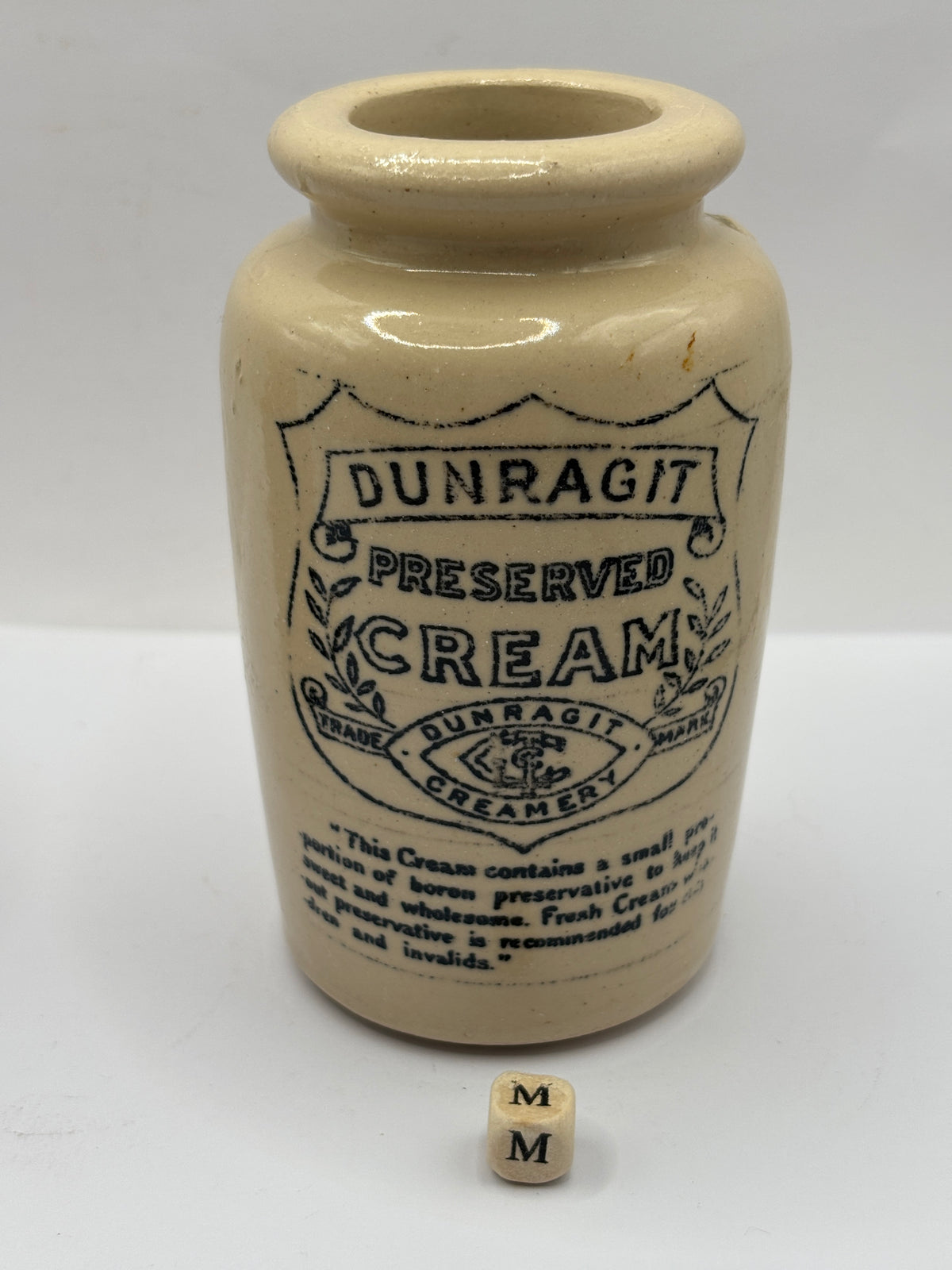 Old advertising cream pot, Dunragit preserved cream. (M)