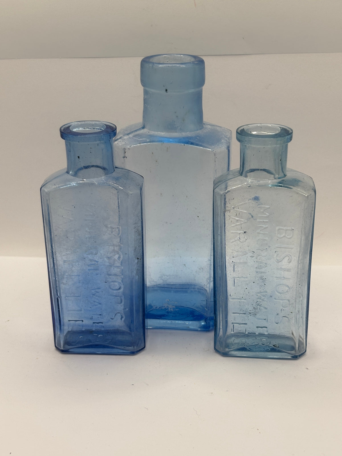 3 old blue bishops chemist bottles