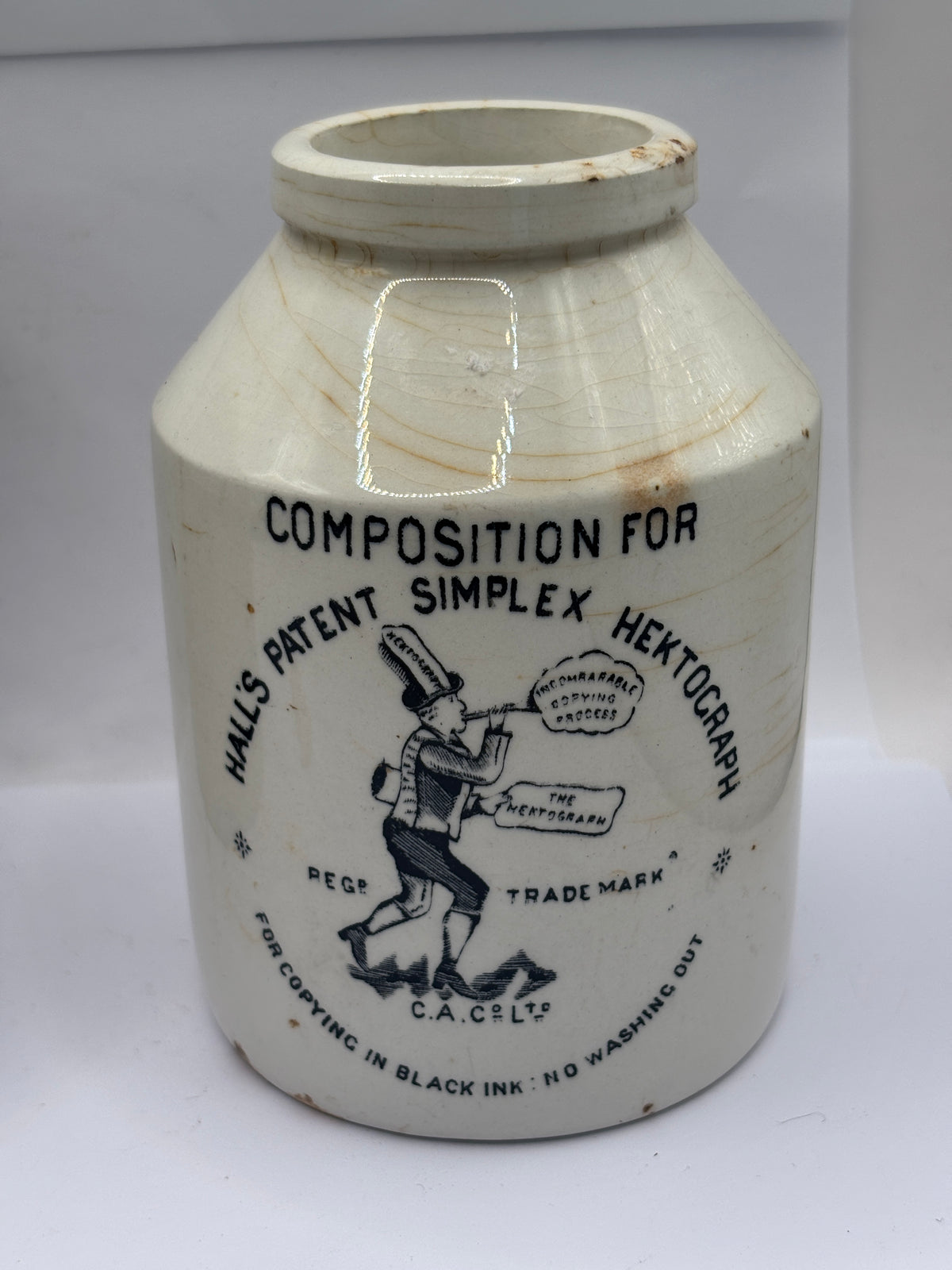 Old advertising ink jar, Composition ink