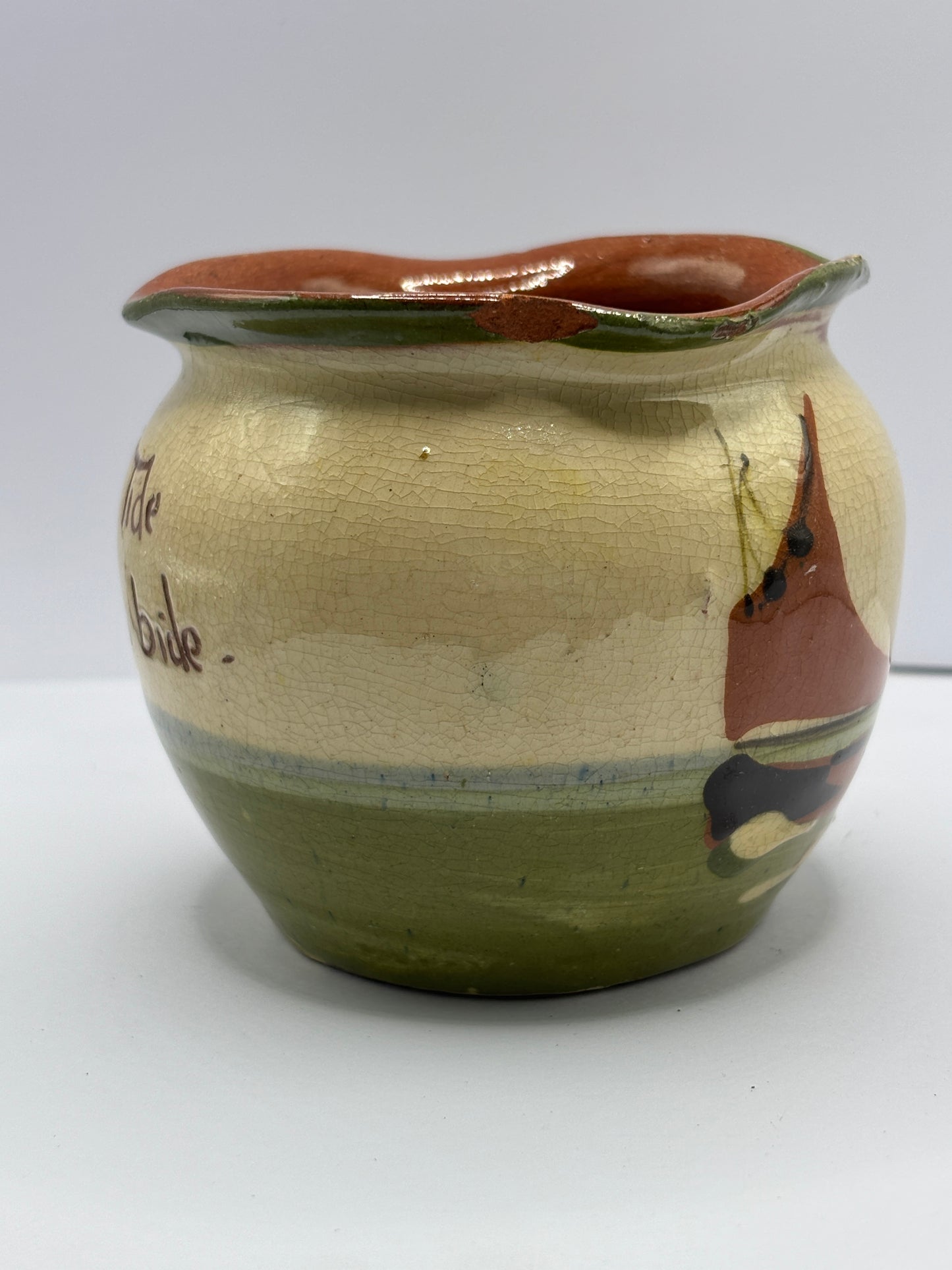 Antique Devon motto ware bowl. Time and tide…