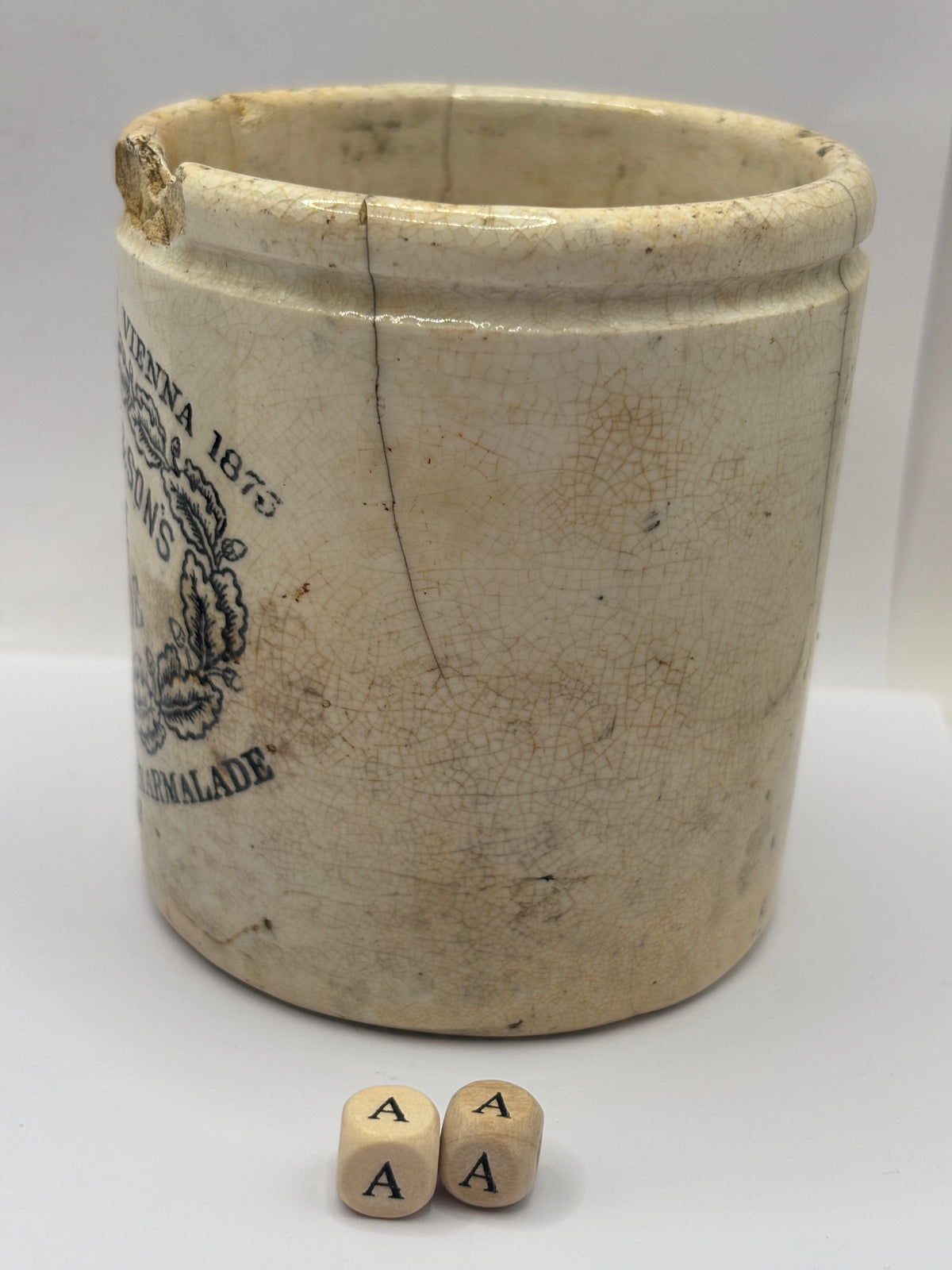Old 1lb stoneware marmalade pot, James Keiller Dundee marmalade (AA)