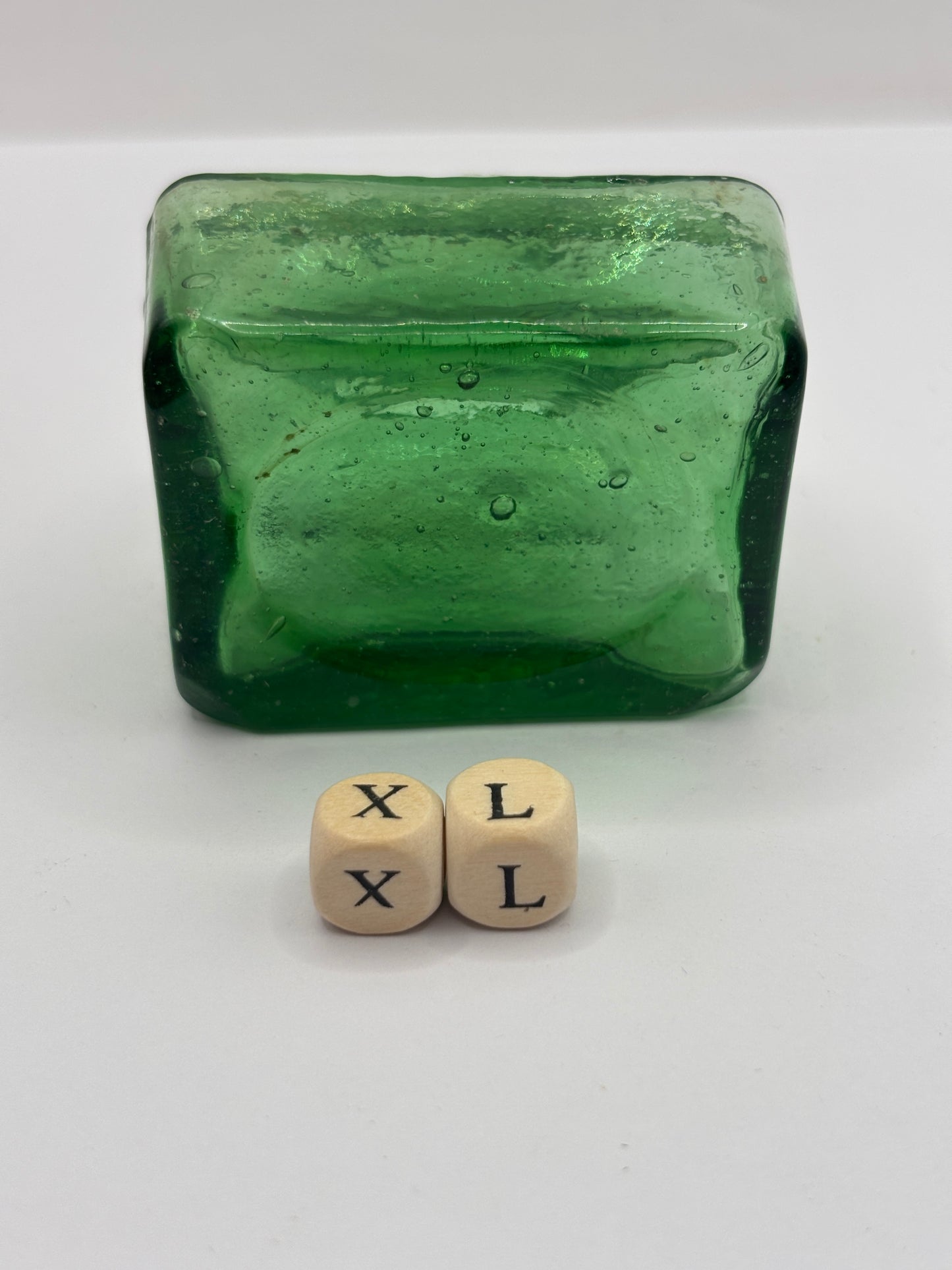 Old green glass boat ink, inkwell, penny ink (XL)