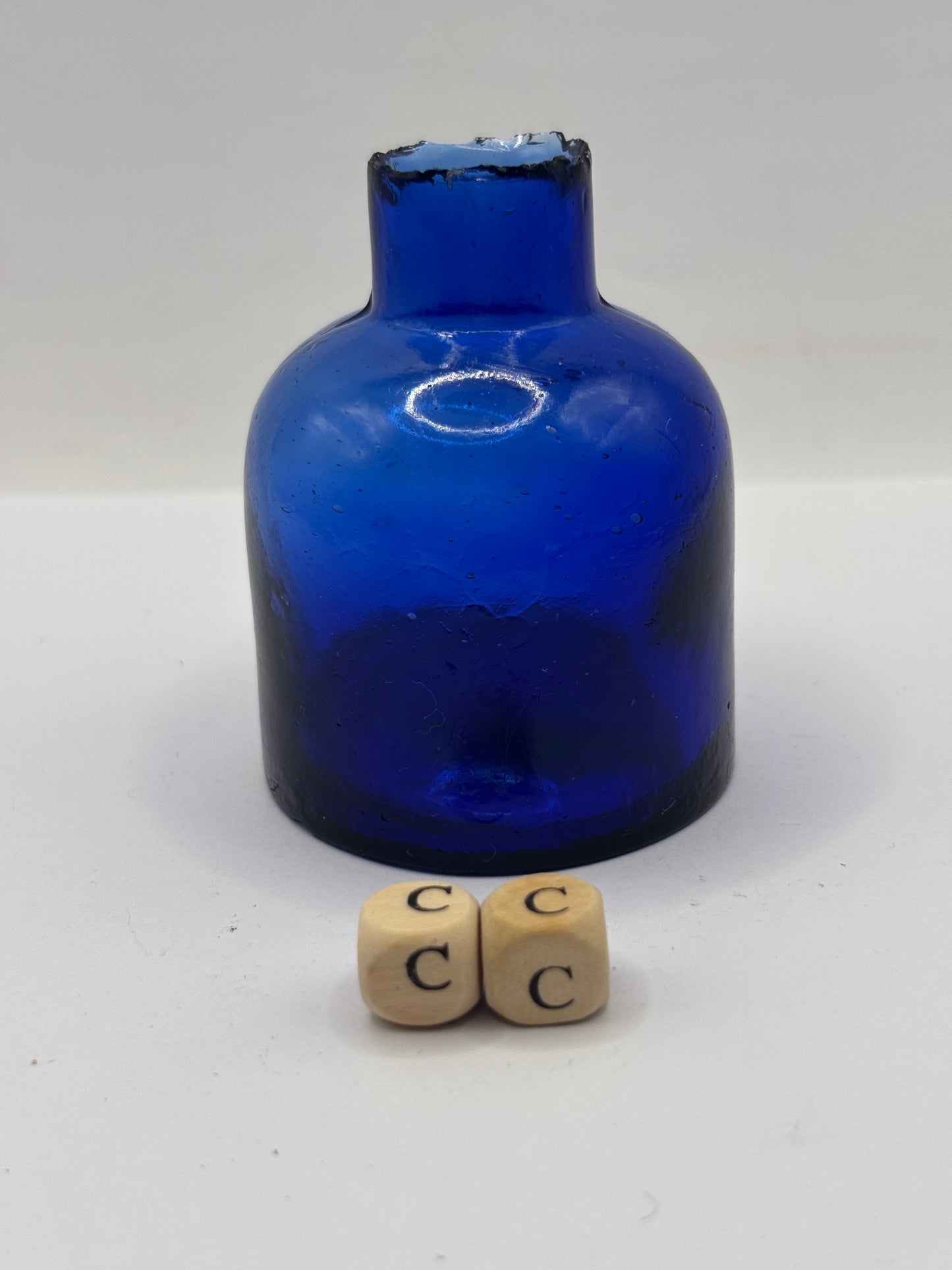 Old cobalt blue glass ink bottle, inkwell (cc)