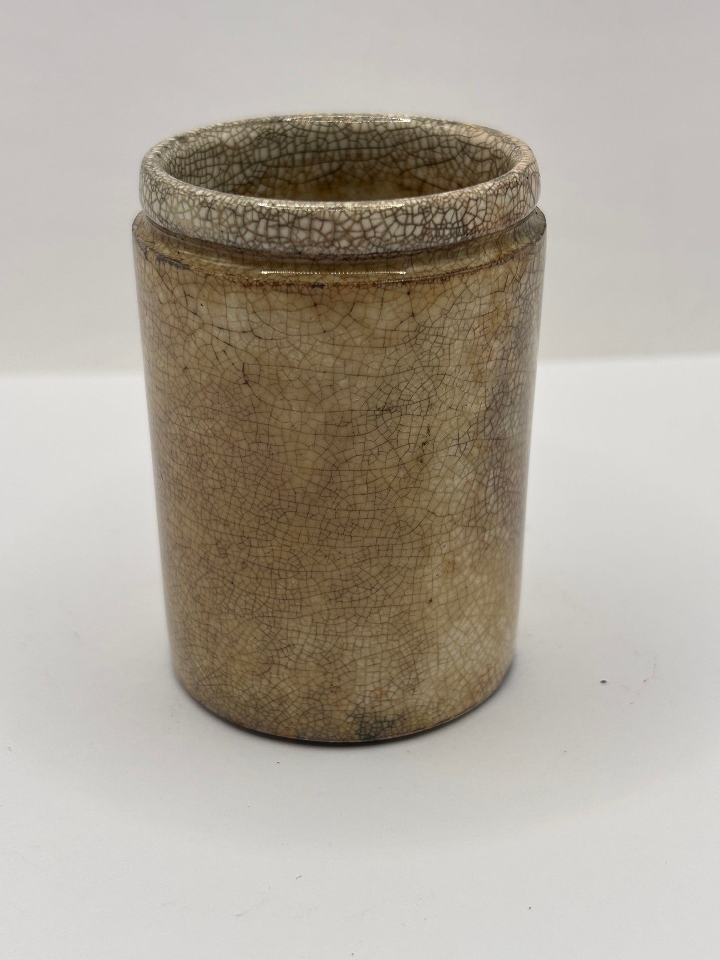 Old stained & crazed small stoneware pot