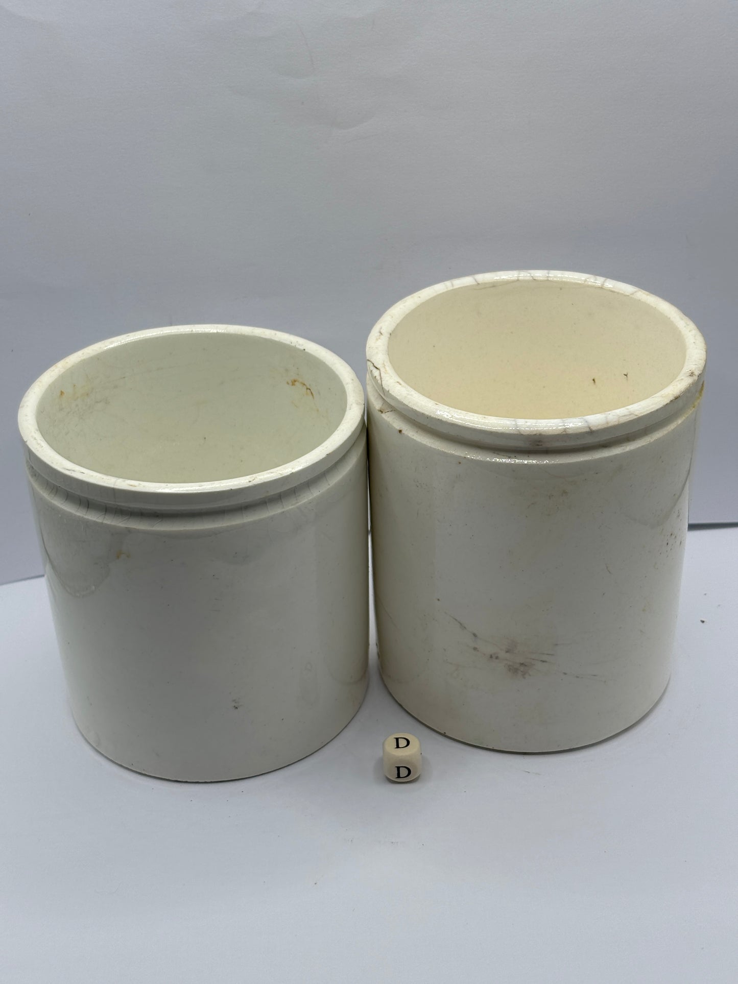 2 old stoneware preserve pots (D)