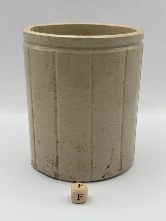 Old 1lb ribbed stoneware jam pot (F)