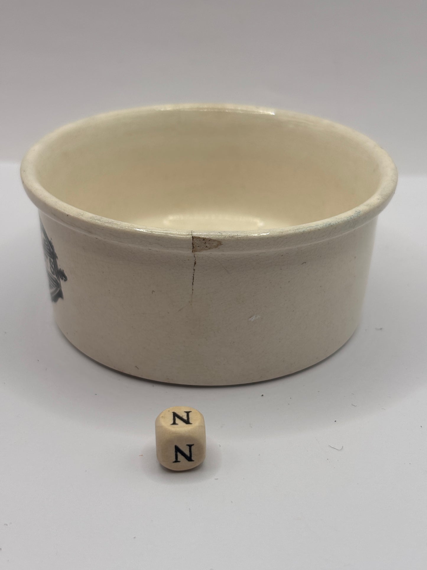 Old advertising meat paste pot, plumtrees (N) damaged